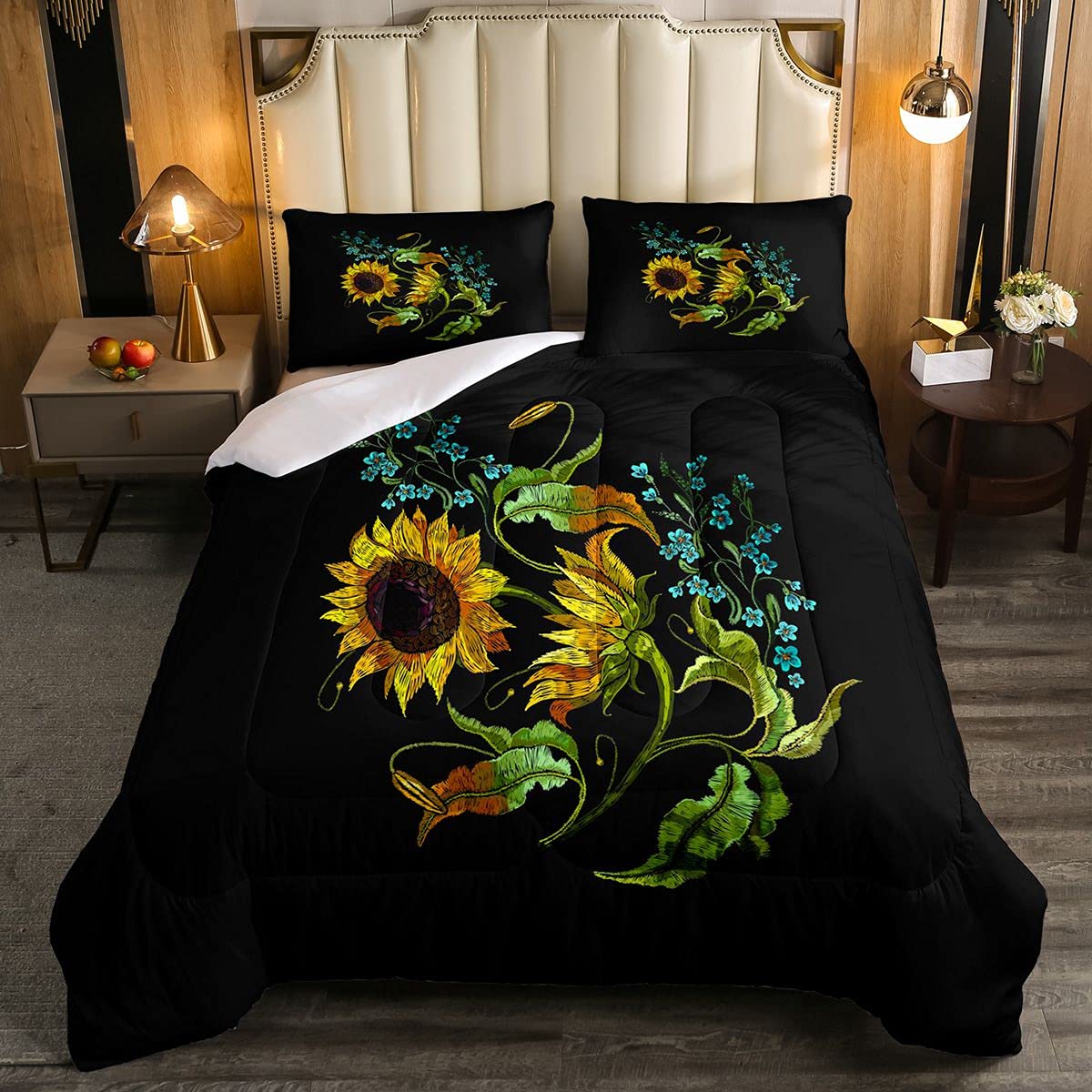 Feelyou Sunflower Floral Comforter Set for Kids & Teens - Breathable Botanical Duvet Cover with Blossom Flowers Design - Twin Size Bedding Set for Boys & Girls - Perfect for Kids' Room Decor, Dorm Room & Cozy Bedroom Makeover