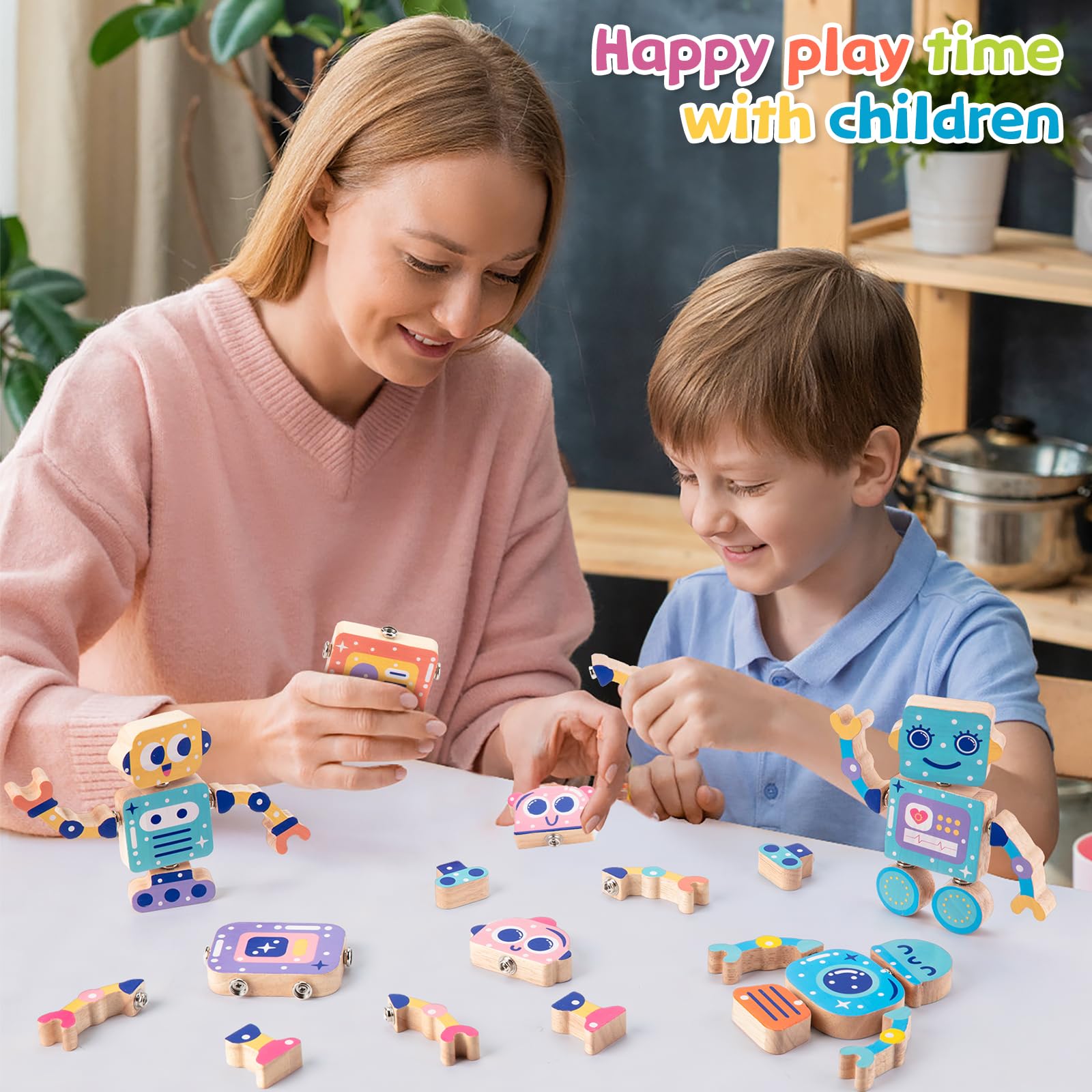 STEM Wooden Snap-Together Building Blocks - Montessori Educational Learning Toys for Kids Ages 3-6 | Fine Motor Skill Development, Take Apart Playset | Perfect for Classroom, Homeschool & Creative Playtime
