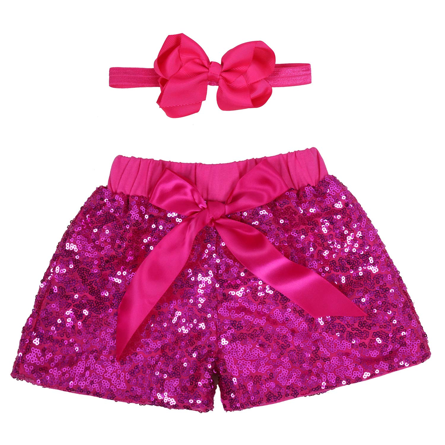 Sparkly Sequin Shorts for Baby Girls - Glitter on Both Sides, Toddler Birthday Outfit with Matching Headband | Perfect for Parties, Photo Shoots & Special Occasions