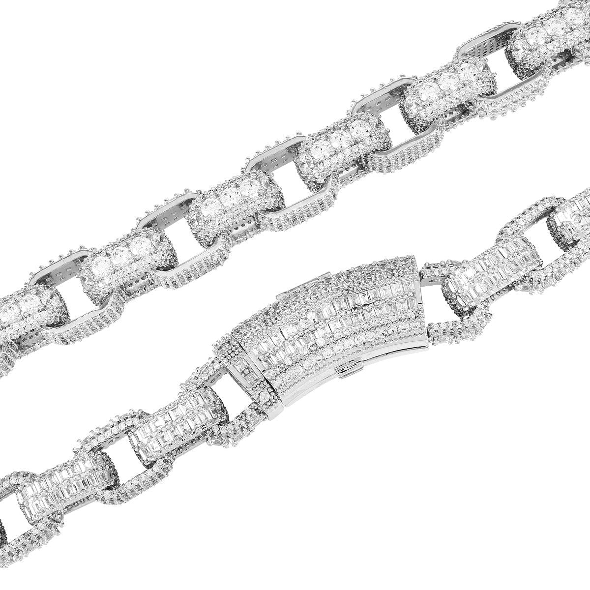 Men's Baguette Double Row Custom Micro Pave Hermes Chain Necklace - Elegant Layered Jewelry for Gifts, Weddings & Special Occasions