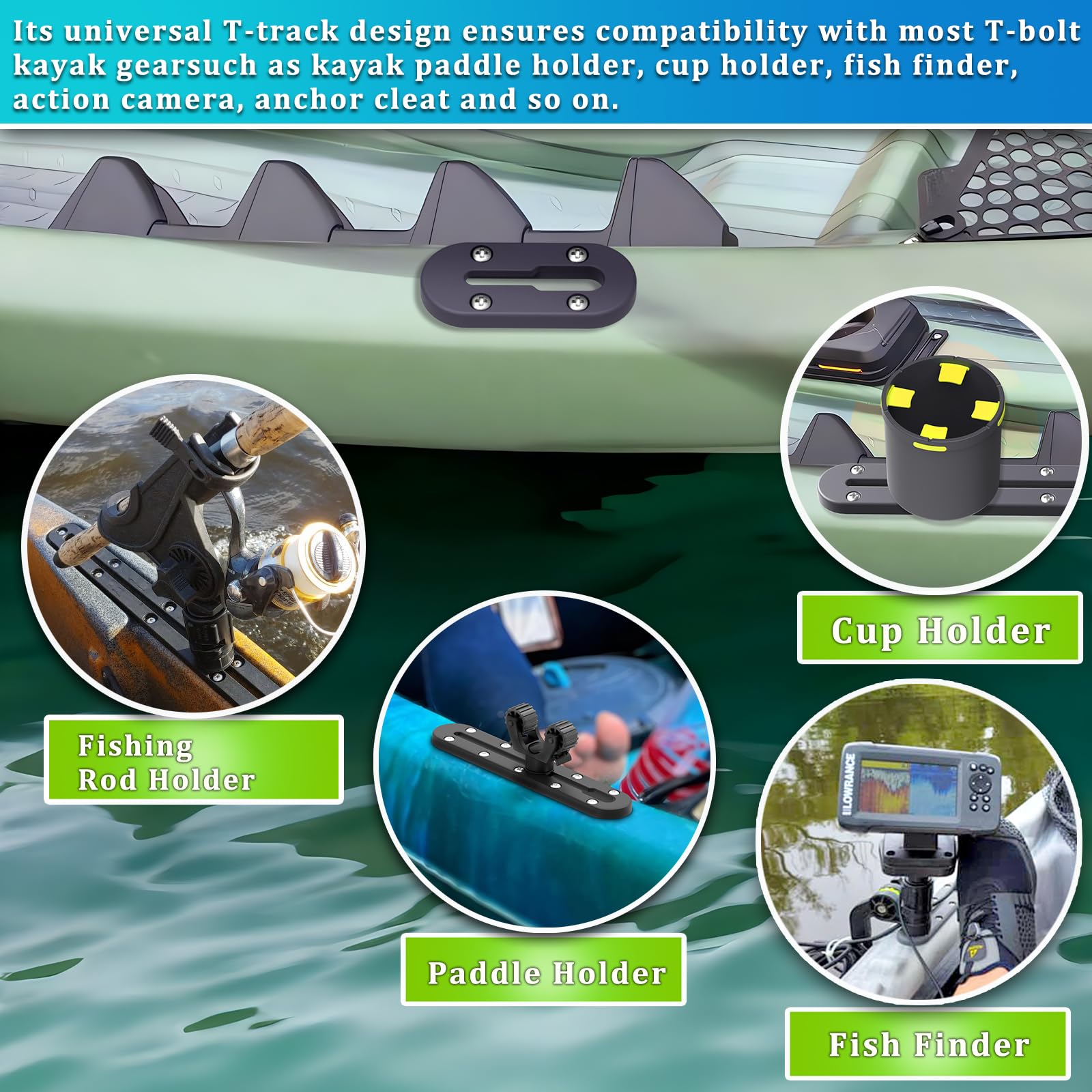 Premium Kayak Gear Track - Low Profile Kayak Rail Mounting System | Compatible with Fishing Rod Holders, Fish Finders, Cup Holders & Anchor Cleats | Perfect for Kayak Fishing & Water Sports Accessories