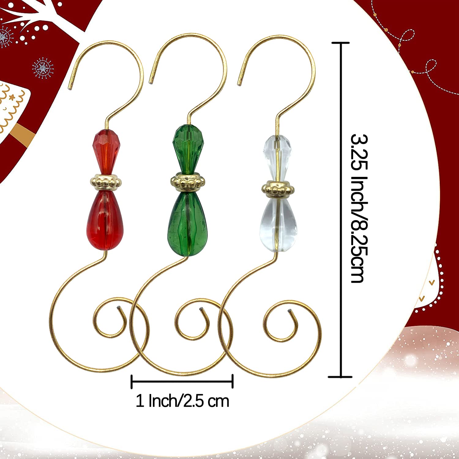 Christmas Ornament Hooks - 30 Pack Gold Wire & Clear Acrylic Hooks for Tree Decorations, Holiday Ornaments, DIY Crafts & Jewelry Making - Perfect for Xmas Decor, Gift Wrapping & Home Styling