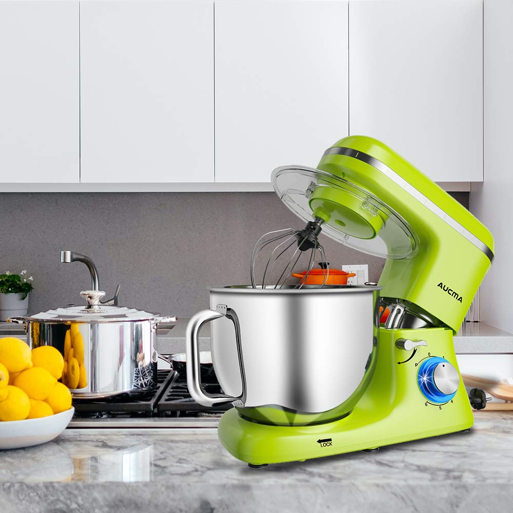 Aucma 7.4QT Stand Mixer - 6-Speed Tilt-Head Electric Kitchen Mixer with Dough Hook, Wire Whip & Beater (Green) | Perfect for Baking Cakes, Cookies, Bread & More