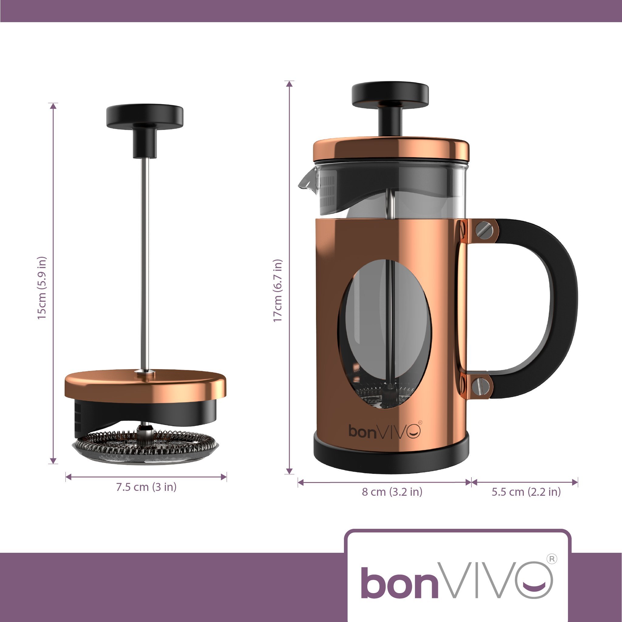 bonVIVO GAZETARO French Press Coffee Maker, 350ml - Glass & Stainless Steel Manual Plunger - Perfect for Coffee, Tea & Herbal Brews - Ideal for Home, Office & Camping Use