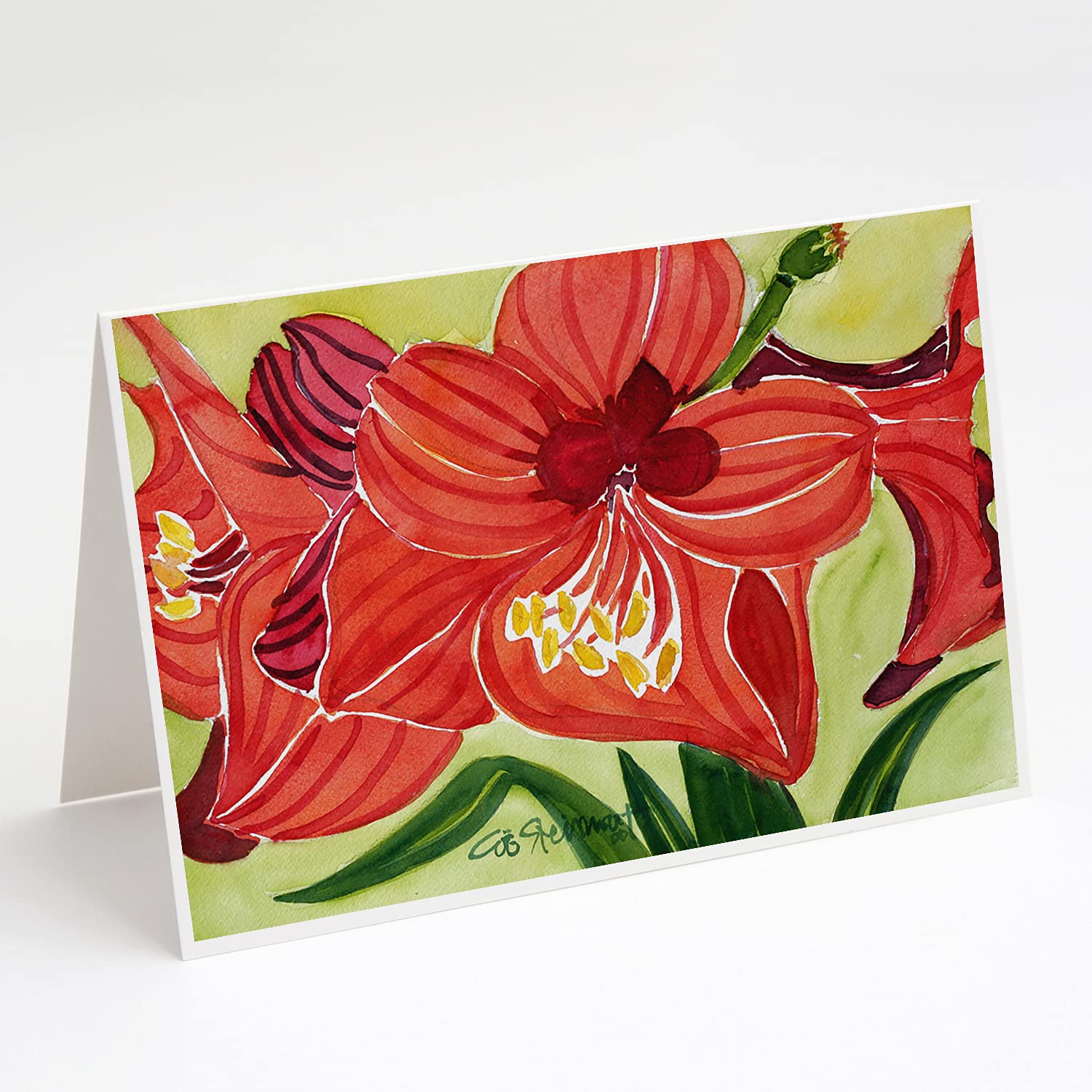 Caroline's Treasures 6055GCA7P Amaryllis Flower Greeting Cards - Pack of 8 Blank A7 Size (5x7) Note Cards with Envelopes | Whimsical Floral Design for Birthday, Thank You, Wedding & Special Occasion Greetings