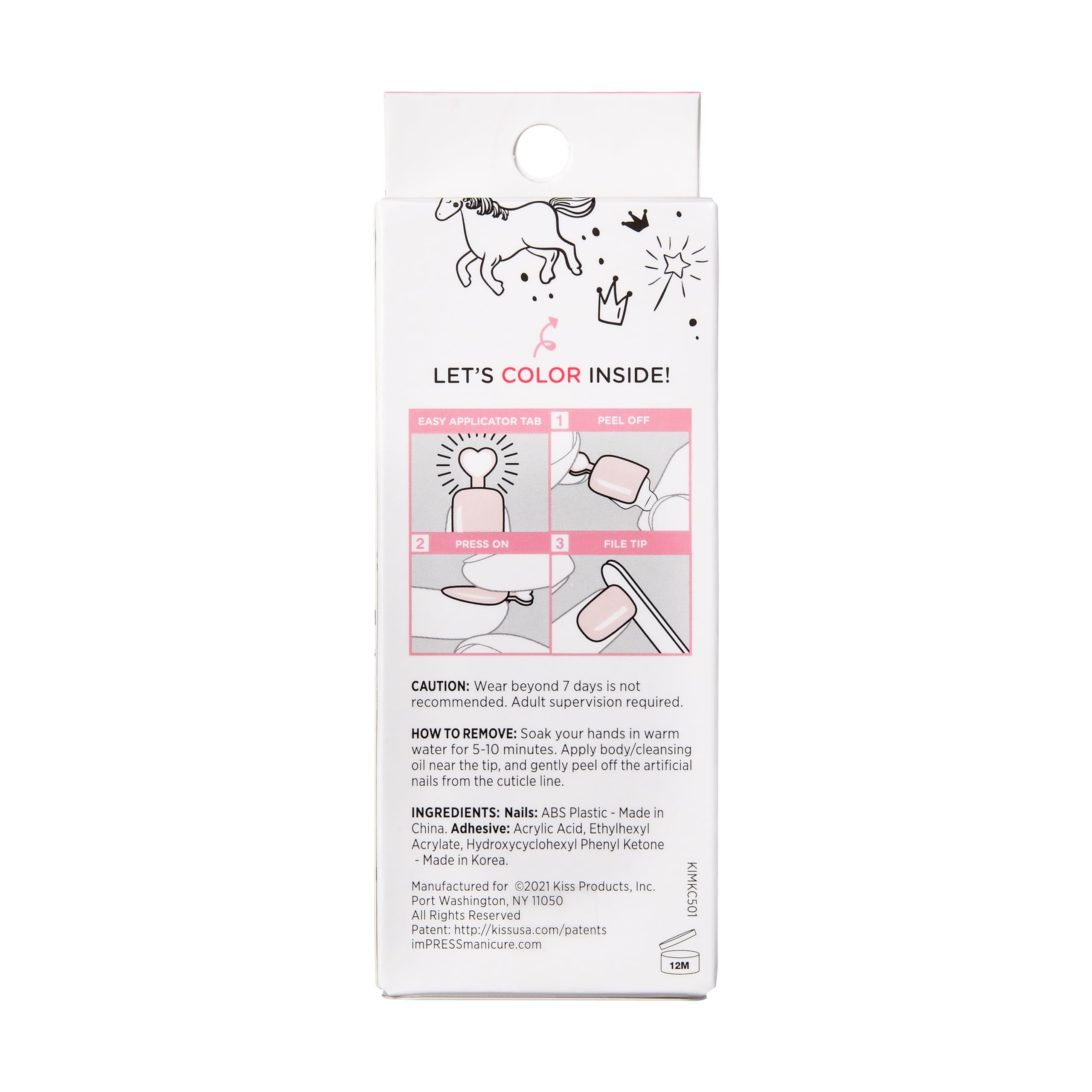 KISS imPRESS Mini Press-On Nails for Kids - French Pop Design | Easy Beginner Nail Art Kit with 20 Fake Nails & Nail File | Perfect for Birthday Parties, Playdates & Dress-Up Fun