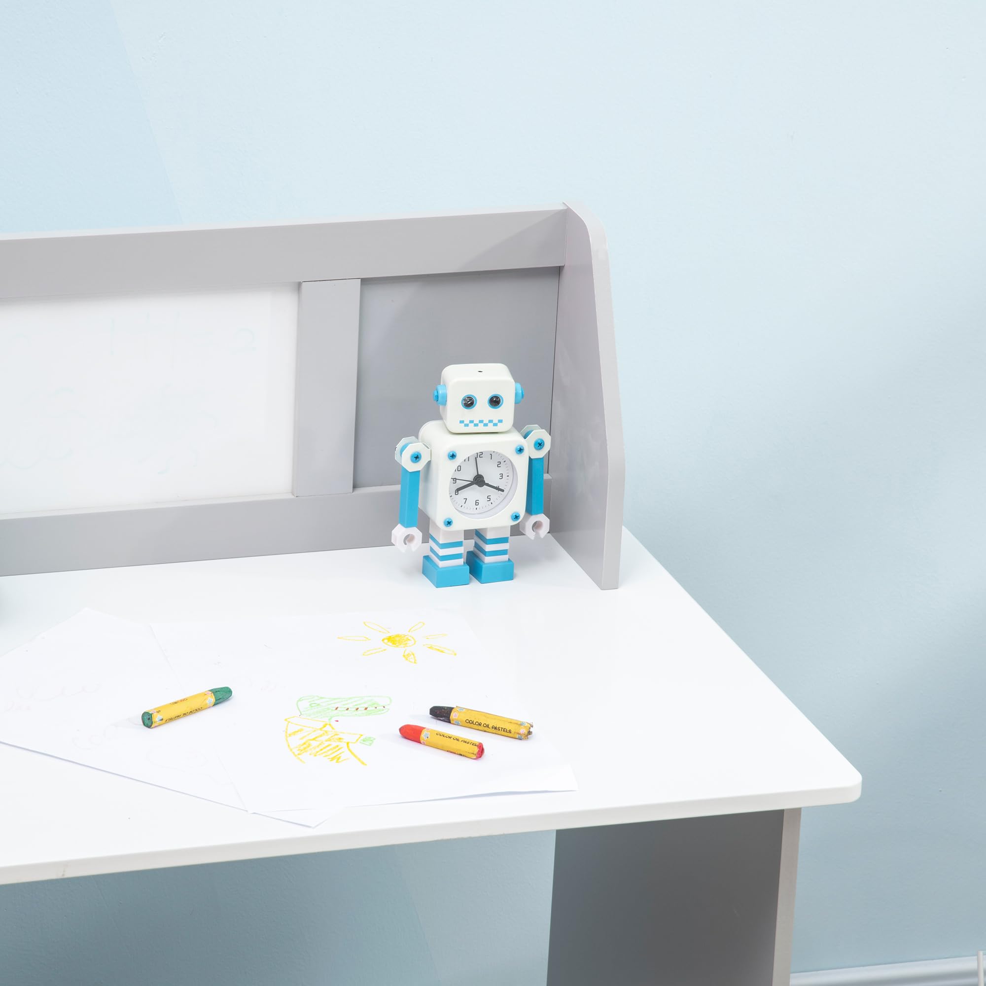 Qaba Kids Study Desk and Chair Set with Whiteboard, 2-Piece Adjustable Children's Table & Chair with Storage Shelves - Perfect for Homework, Art, Computer Work & Small Spaces (Grey)