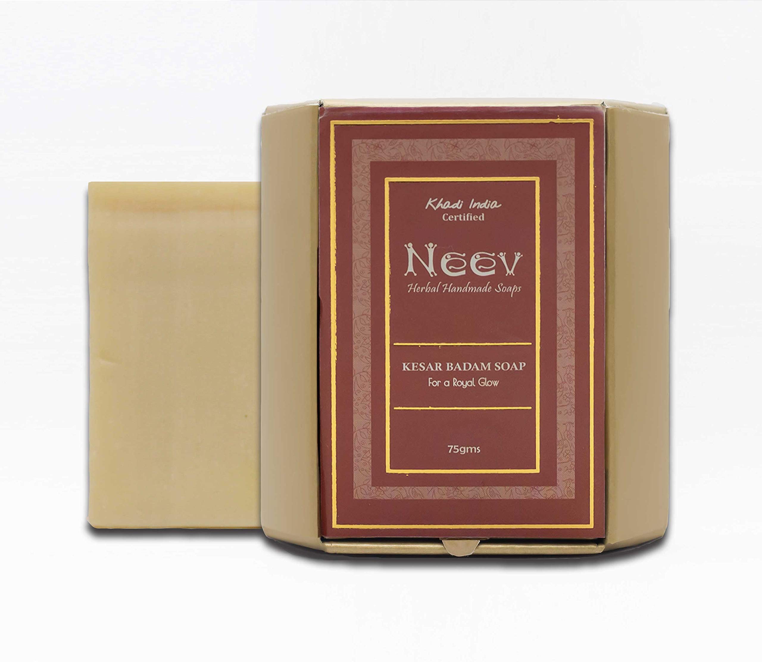 Neev Kesar Badam Soap for Radiant Skin - 75g Royal Glow Face & Body Cleanser | Natural Saffron & Almond Soap for Daily Skincare & Luxury Bathing