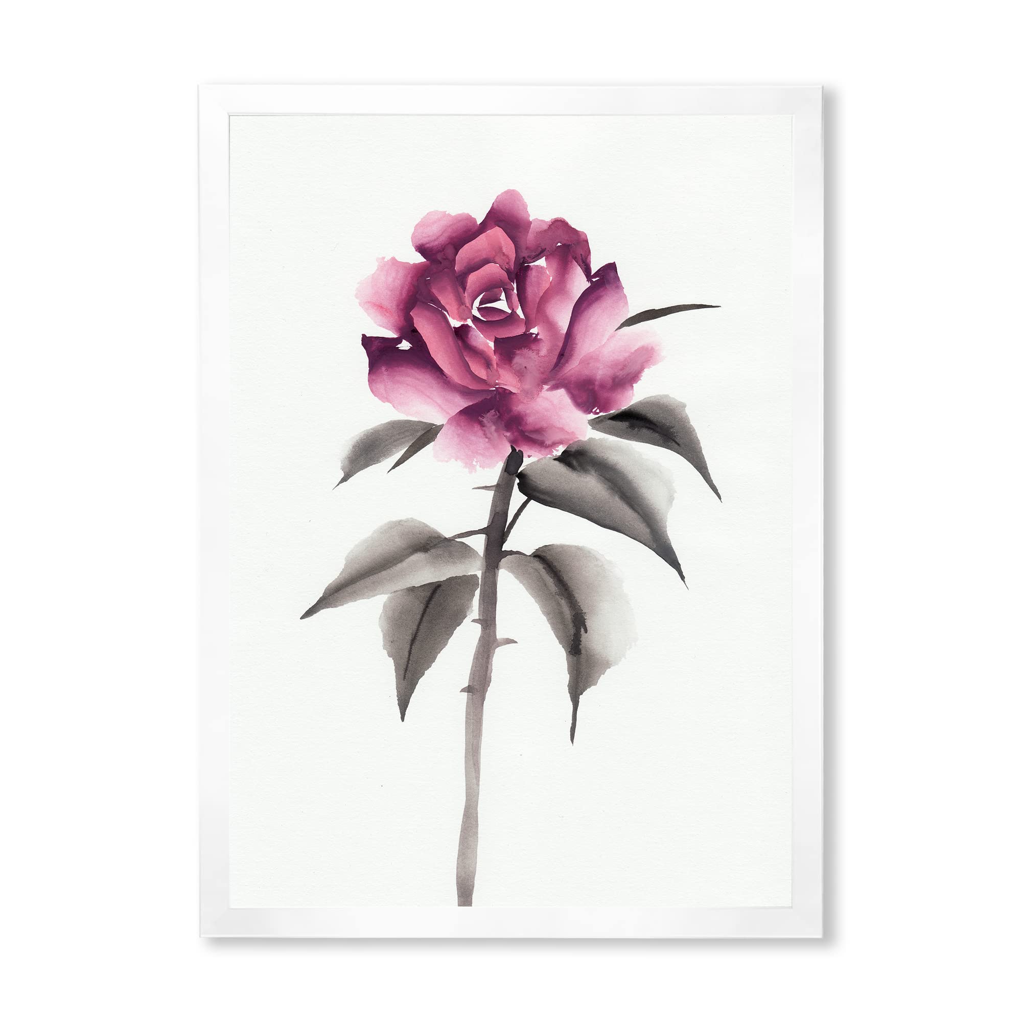 Vintage Pink Rose Flower Framed Wall Art - Classic Floral Home Decor for Living Room, Bedroom & Office