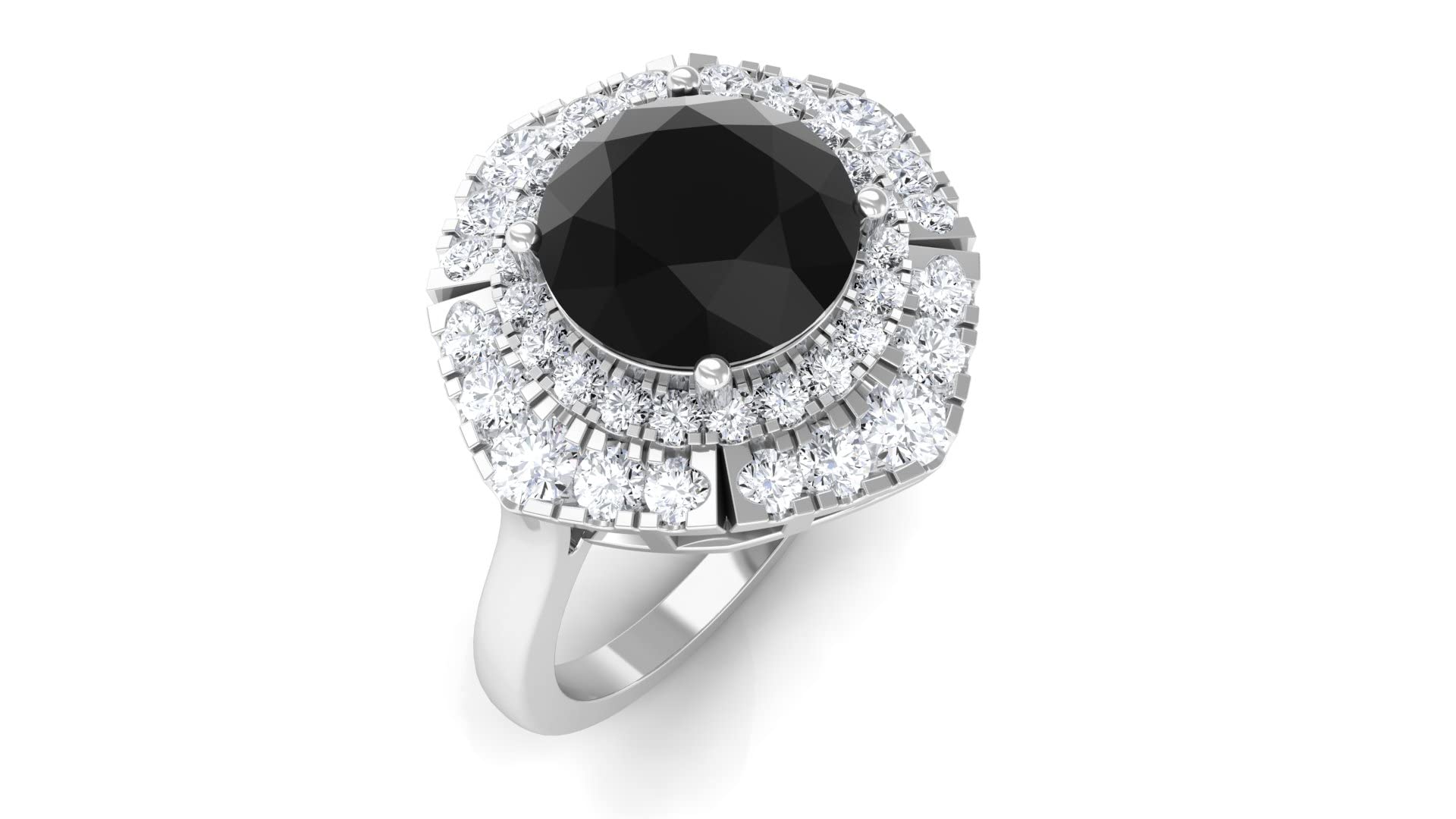 3.25 CT Black Spinel and Moissanite Double Halo Engagement Ring - 14K Solid Gold Estate Ring for Women - Perfect for Weddings, Anniversaries & Romantic Gifts