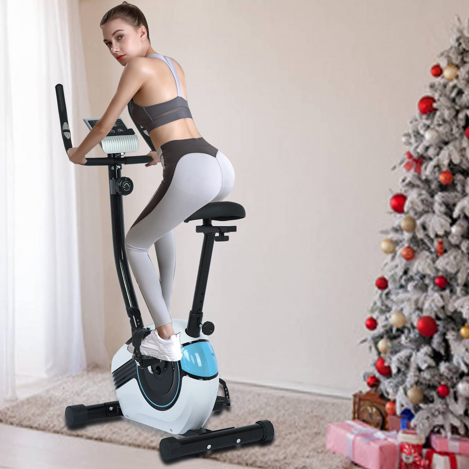 Adjustable Magnetic Elliptical Cross Trainer with LCD Monitor & Sensors - Home Gym Equipment for Cardio Workouts | Hyper Quiet Elliptical Machine for Indoor Exercise (Sky Blue, 750x300x580mm) | Perfect for Small Spaces & Apartment Fitness