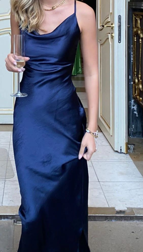 Elegant Navy Blue Sheath Long Prom Dress for Evening Party & Formal Events - Style J3647 | Perfect for Homecoming, Prom Night & Special Occasions