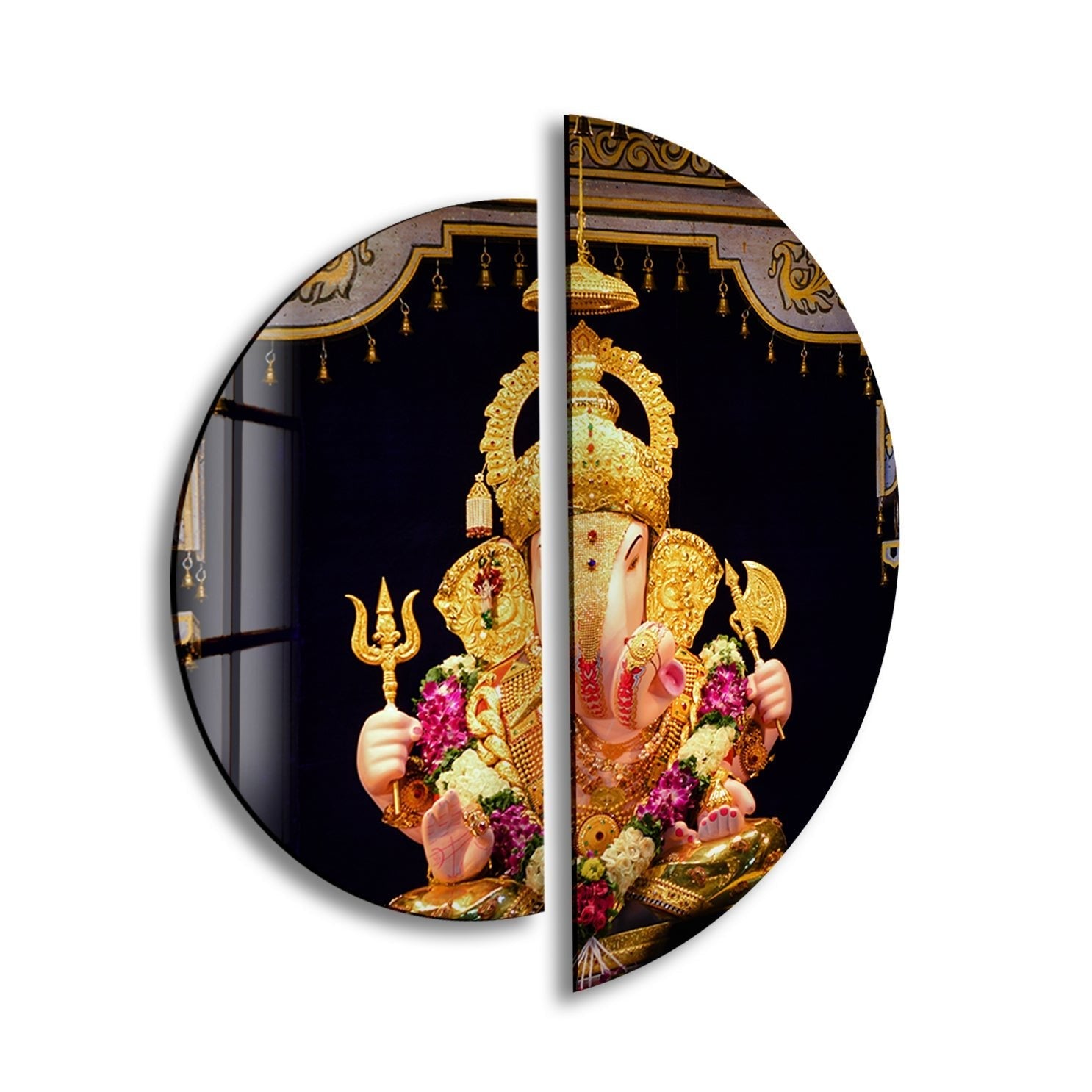2 Piece Hindu God Ganesha Statue Glass Wall Art Decor for Home & Office - Elegant Religious Wall Hanging for Pooja Room, Meditation Space, and Spiritual Gift