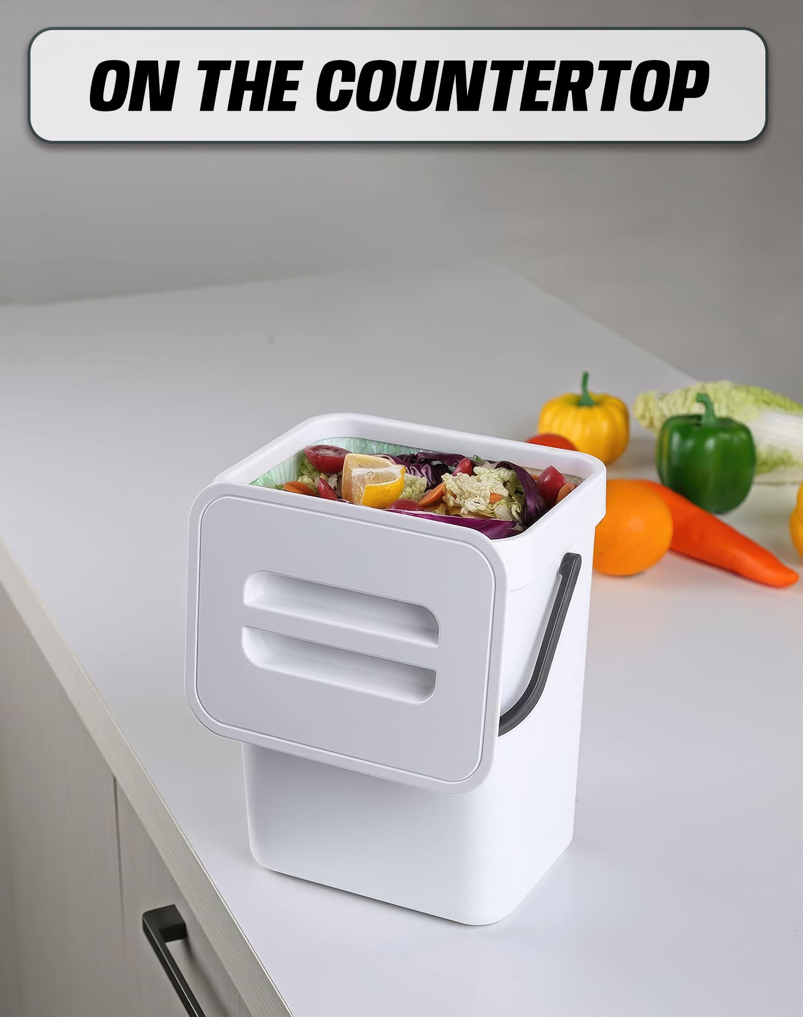 Eco-Friendly Indoor Compost Bin - 1.3 Gallon (5L) Hanging Small Trash Can with Lid for Kitchen & Bathroom, Under Sink Waste Basket, Countertop Compost Bucket - Perfect for Organic Waste Recycling, Food Scraps Collection & Sustainable Living (White)