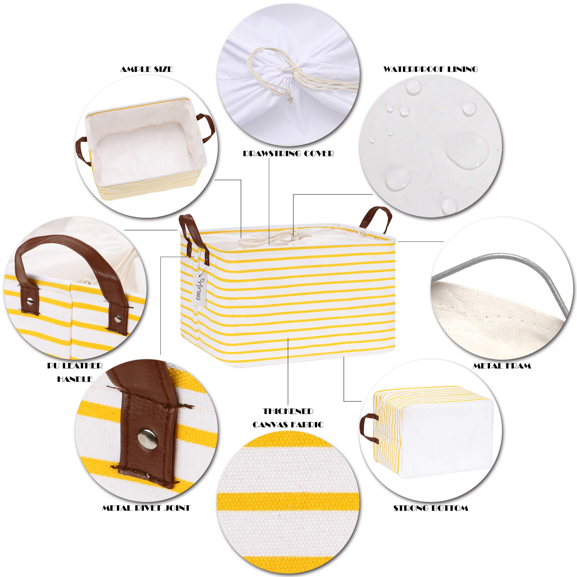 Hinwo 31L Foldable Storage Bins with Handles - Organize Clothes, Blankets & Toys (Yellow Stripe) for Home & Closet