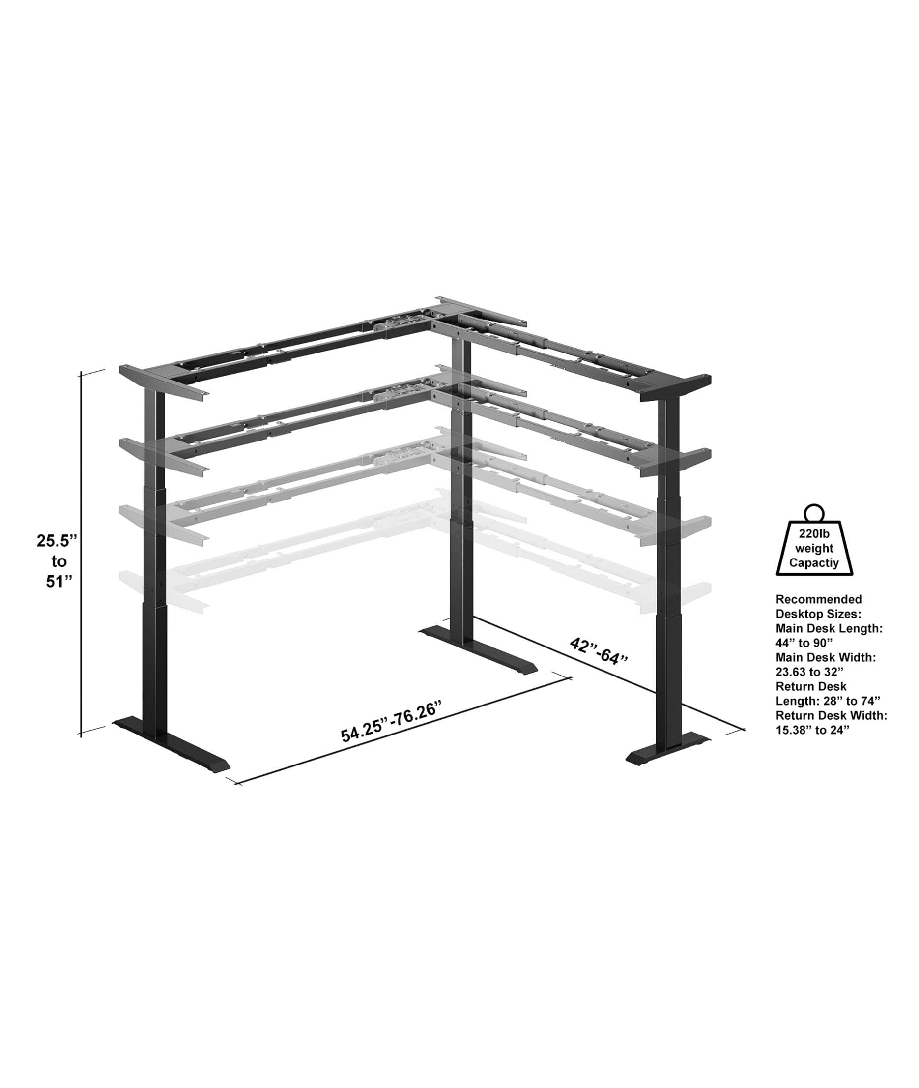 Triple Motor Electric L-Shaped Corner Standing Desk - Adjustable Width EZ Assemble Frame (White, Frame Only) | Perfect for Home Office & Workspace Ergonomics