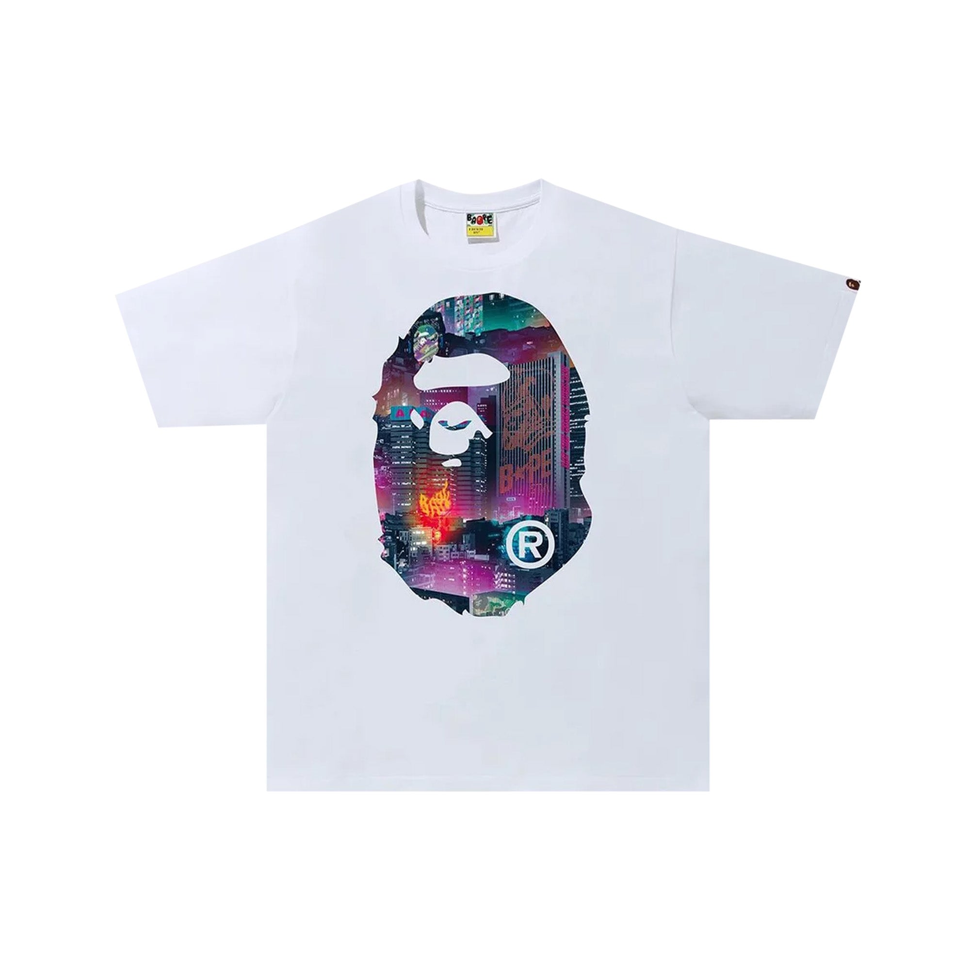BAPE Neon Tokyo Big Ape Head T-Shirt White - Limited Edition 2020 Streetwear Hip Hop Fashion for Men | Perfect for Urban Street Style, Music Festivals and Casual Outfits