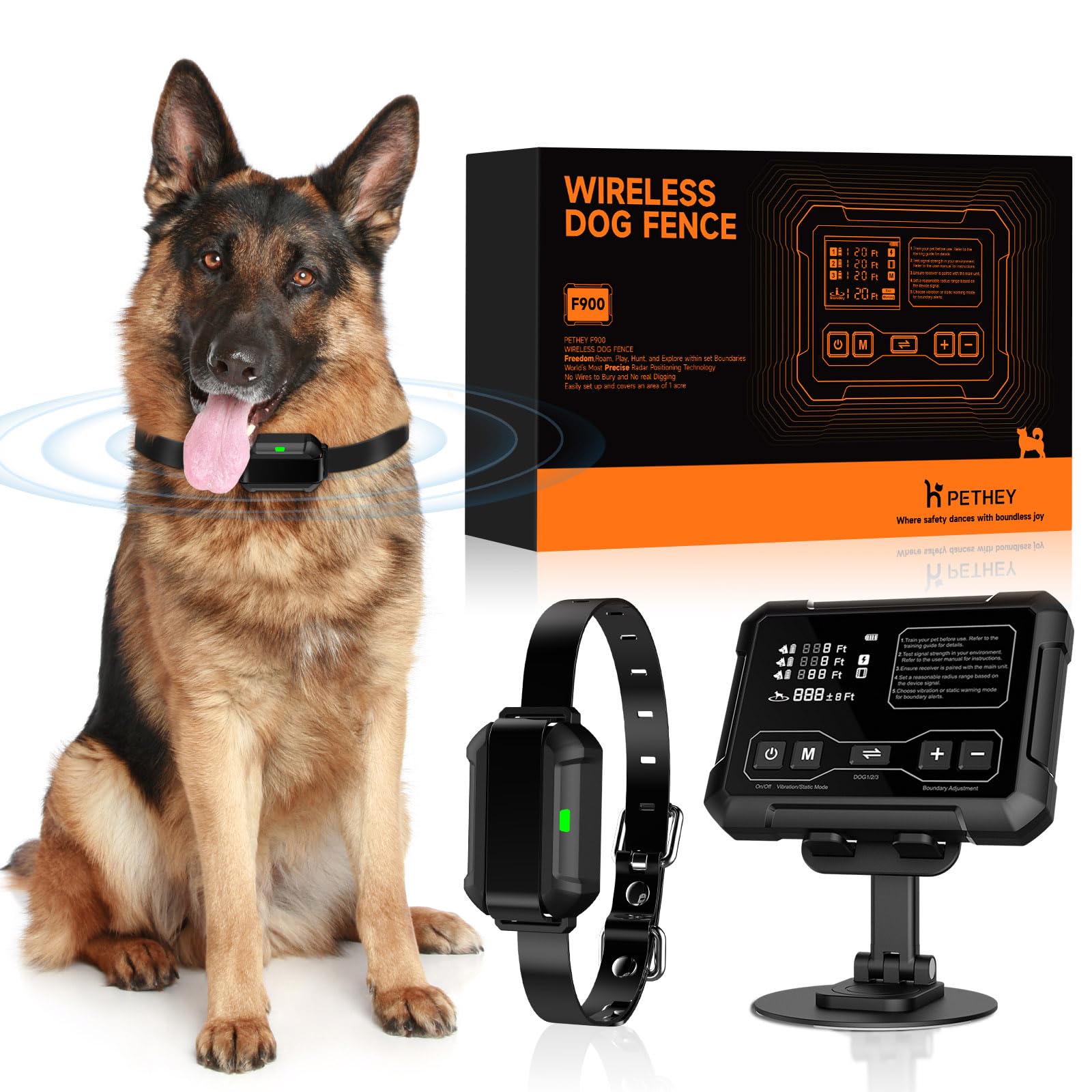 Wireless Dog Fence System for Medium & Large Breeds (9-26in) - 1 Acre High-Precision Radar Pet Containment with Real-Time Monitoring - Indoor & Outdoor Use - No GPS Signal Limitation (Perfect for Backyard, Garden & Open Space Pet Safety)