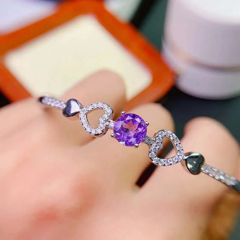 18K Platinum Amethyst Bangle Bracelet for Women - Elegant Zodiac Aquarius Jewelry Gift | Perfect for Birthdays, Anniversaries & Special Occasions