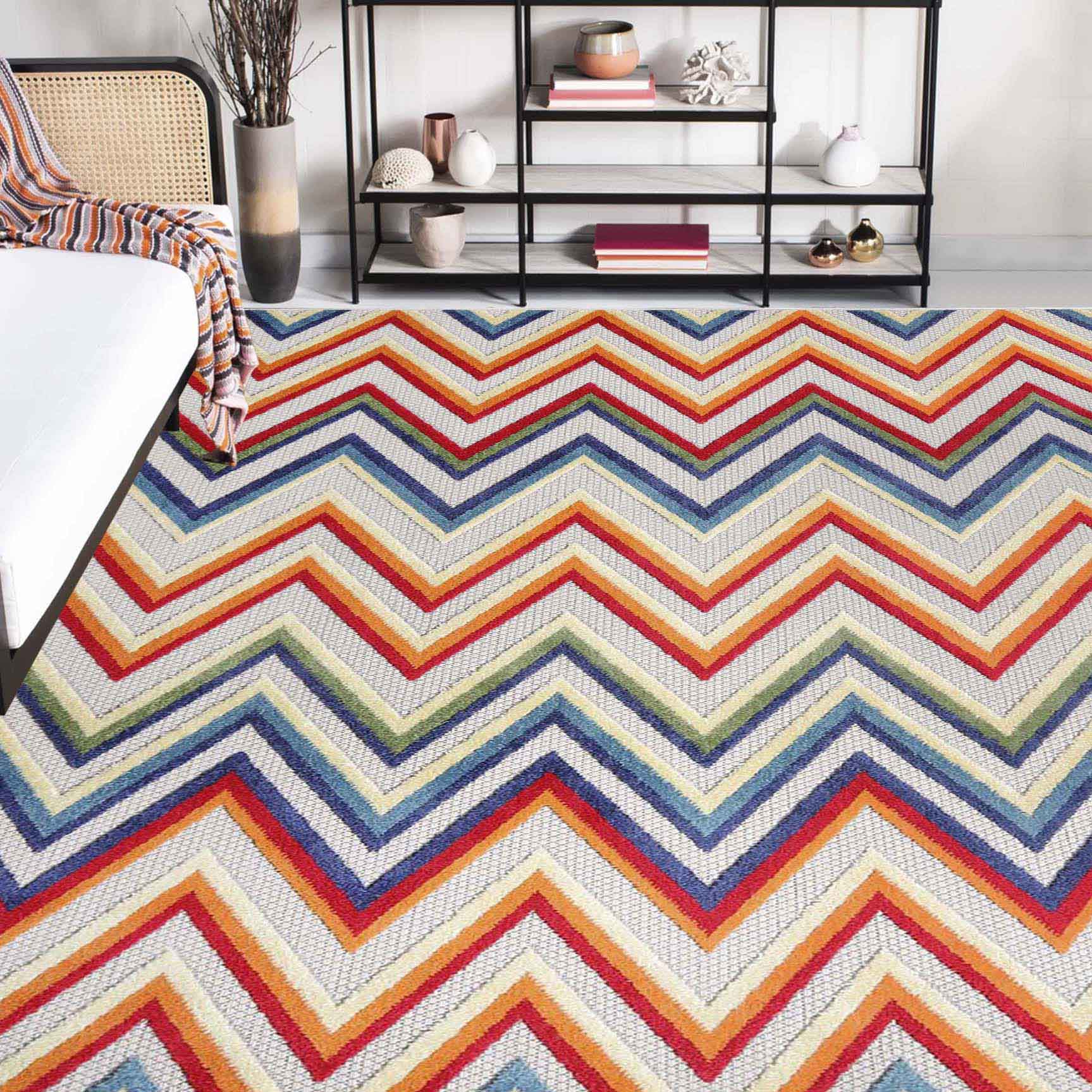 Acacia Geometric Zigzag Modern Indoor/Outdoor Area Rug or Runner - Non-Slip Boho Chic Carpet for Living Room, Bedroom, Patio & Hallway Decor