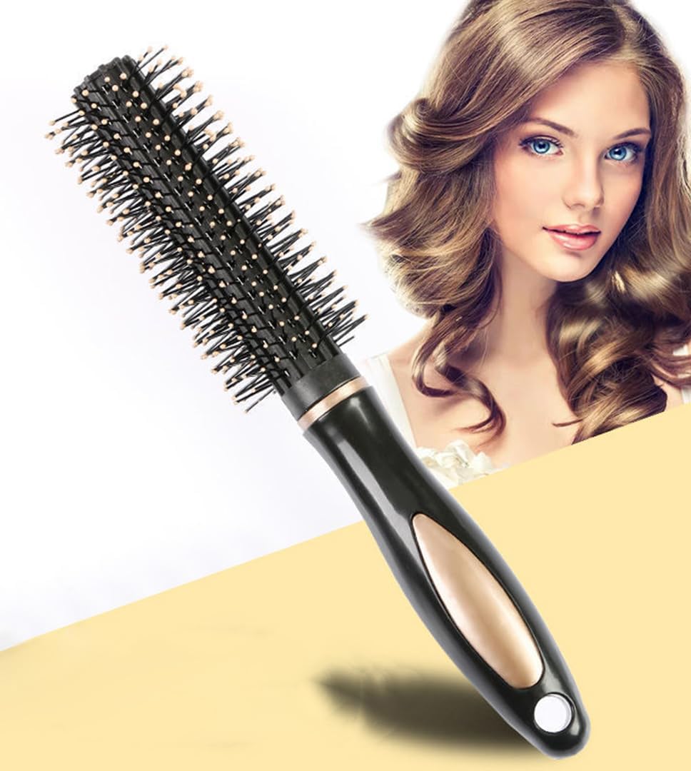 Carbon Fiber Tail Comb & Hair Roller Brush Set - Detangling Pintail Comb & Round Styling Brush for Men & Women - Perfect for Salon, Home Hairstyling & Curling - Black