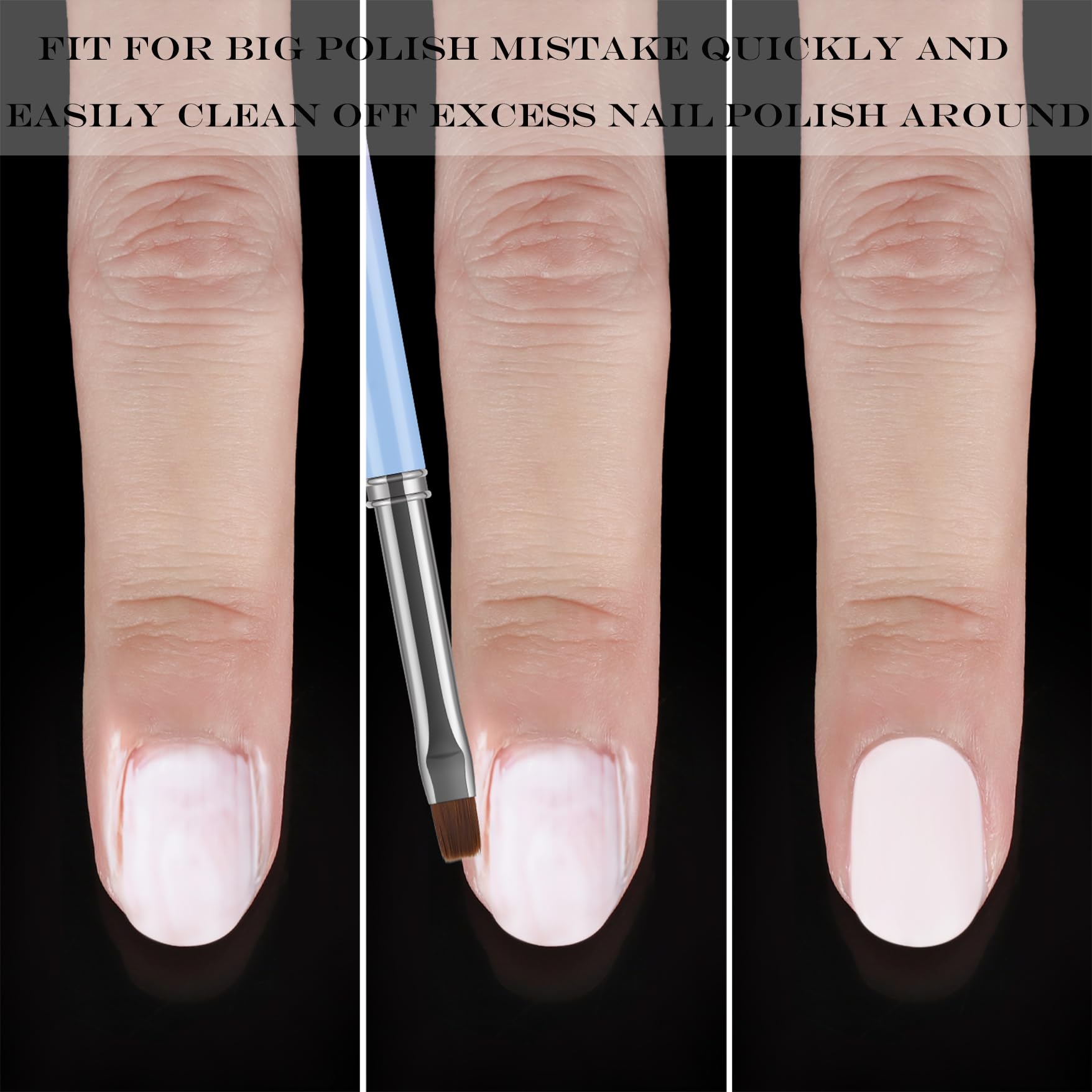 **JASSINS Nail Art Clean Up Brushes Set - 3 Pcs Flat, Oval & Fine Angled Gel Nail Brushes for Professional Nail Art Design, DIY Painting & Polish Mistake Correction | Perfect for Cuticle Cleaning & Salon Use**