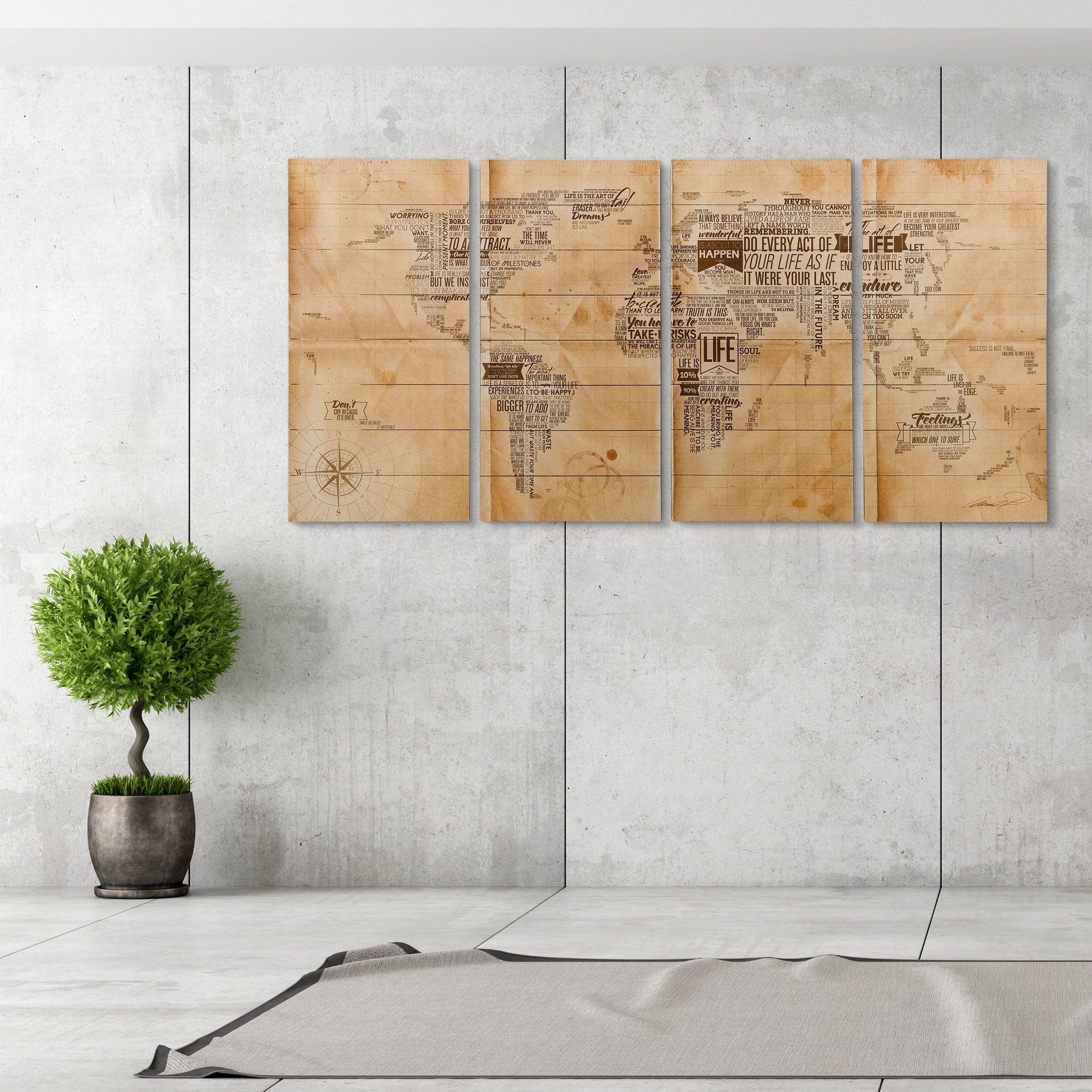 Empire Art Direct World Map Fine Art Giclee Print on Solid Fir Wood Plank - Premium Graphic Wall Decor for Living Room, Office & Home