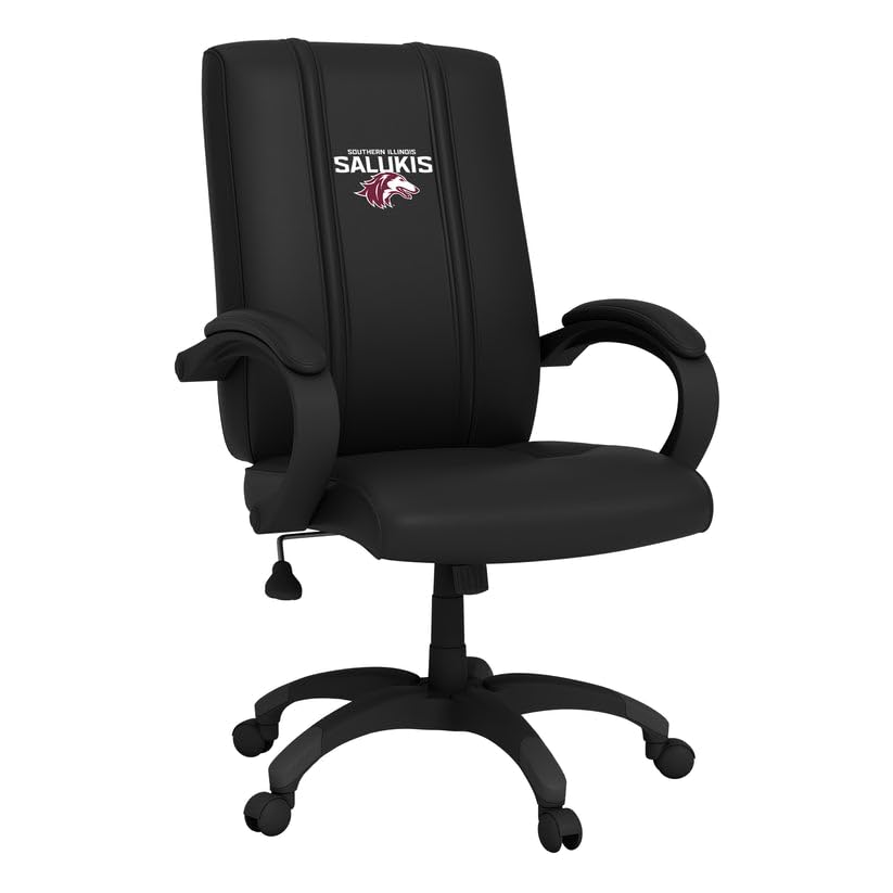 Premium Black Upholstered Executive Office Chair with Embroidered Southern Illinois Salukis Logo - Ergonomic Desk Chair for Home Office, Gaming & Study - Comfortable Leather-Like Swivel Chair with Adjustable Height & Lumbar Support