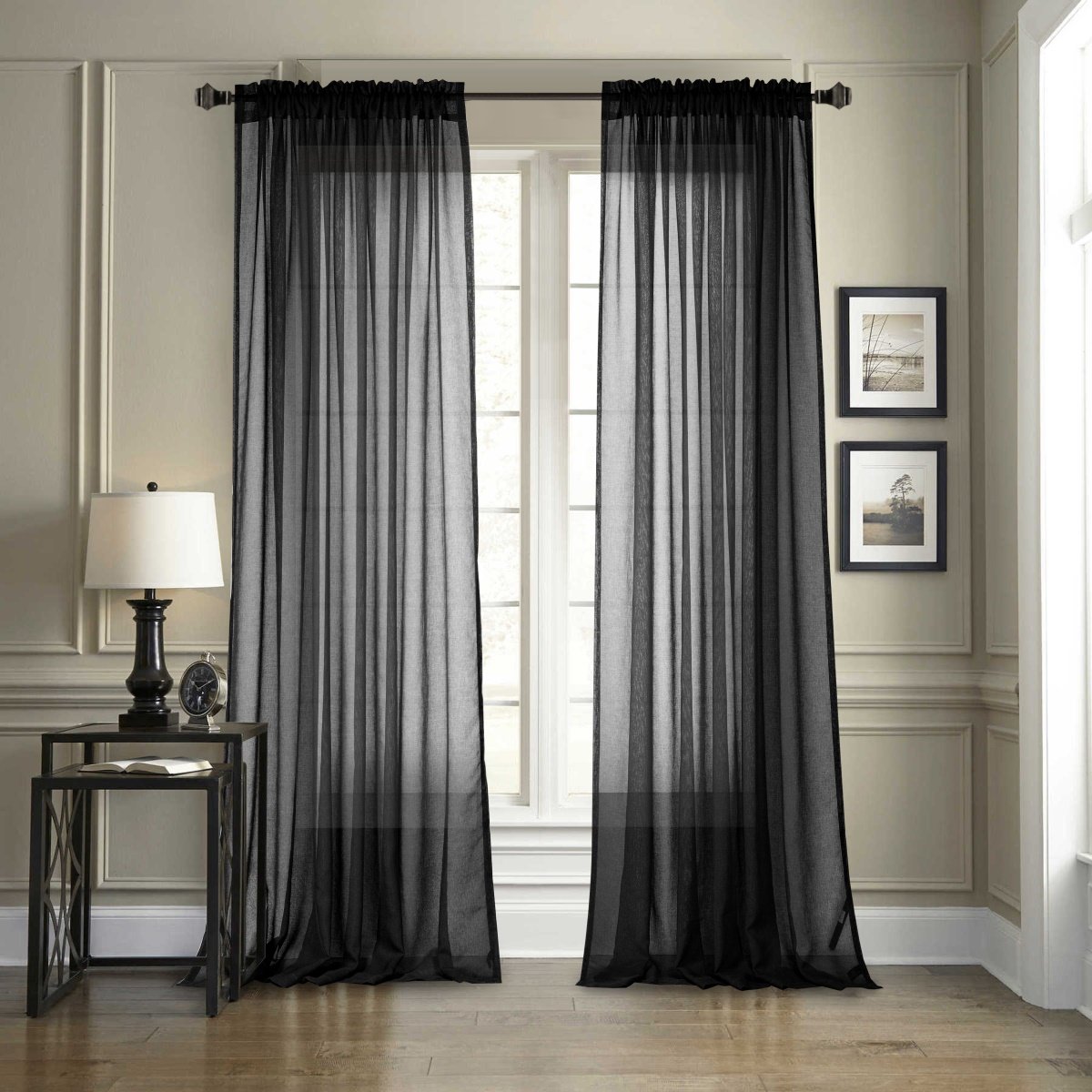 Dreaming Casa Black Sheer Voile Curtains - 60
