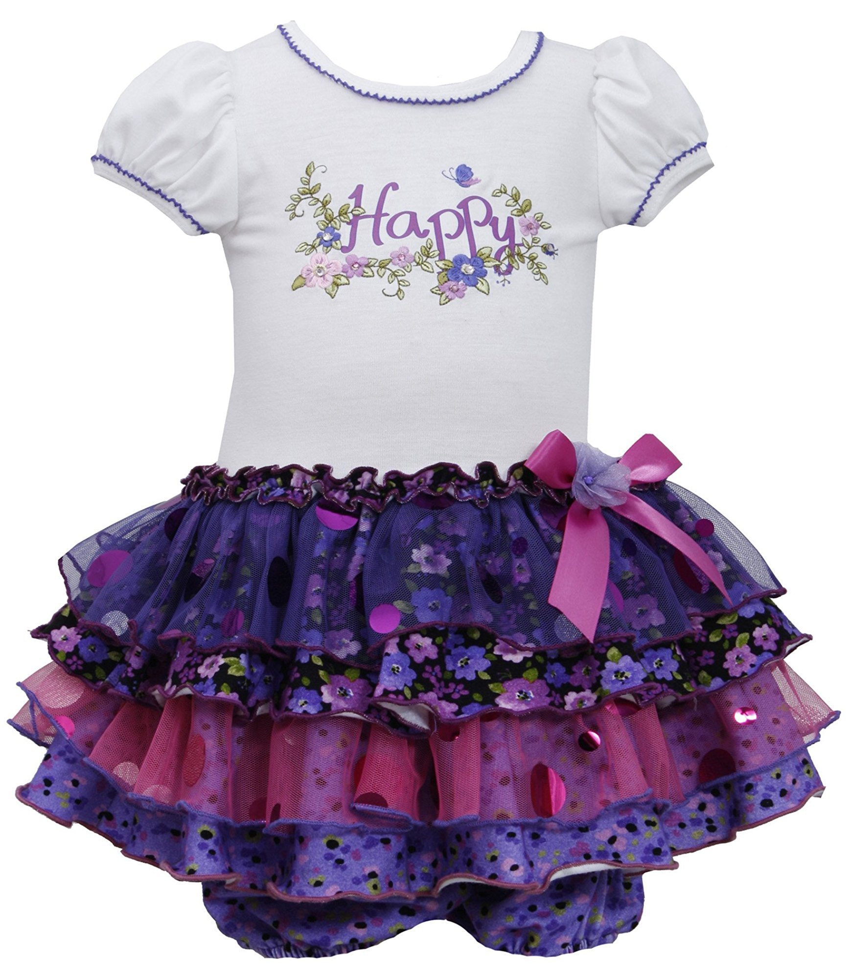 Bonnie Jean Baby Girls Floral Embroidered Sparkle Tier Dress 3M-24M Purple & White - Perfect for Birthday Parties, Photo Shoots & Special Occasions