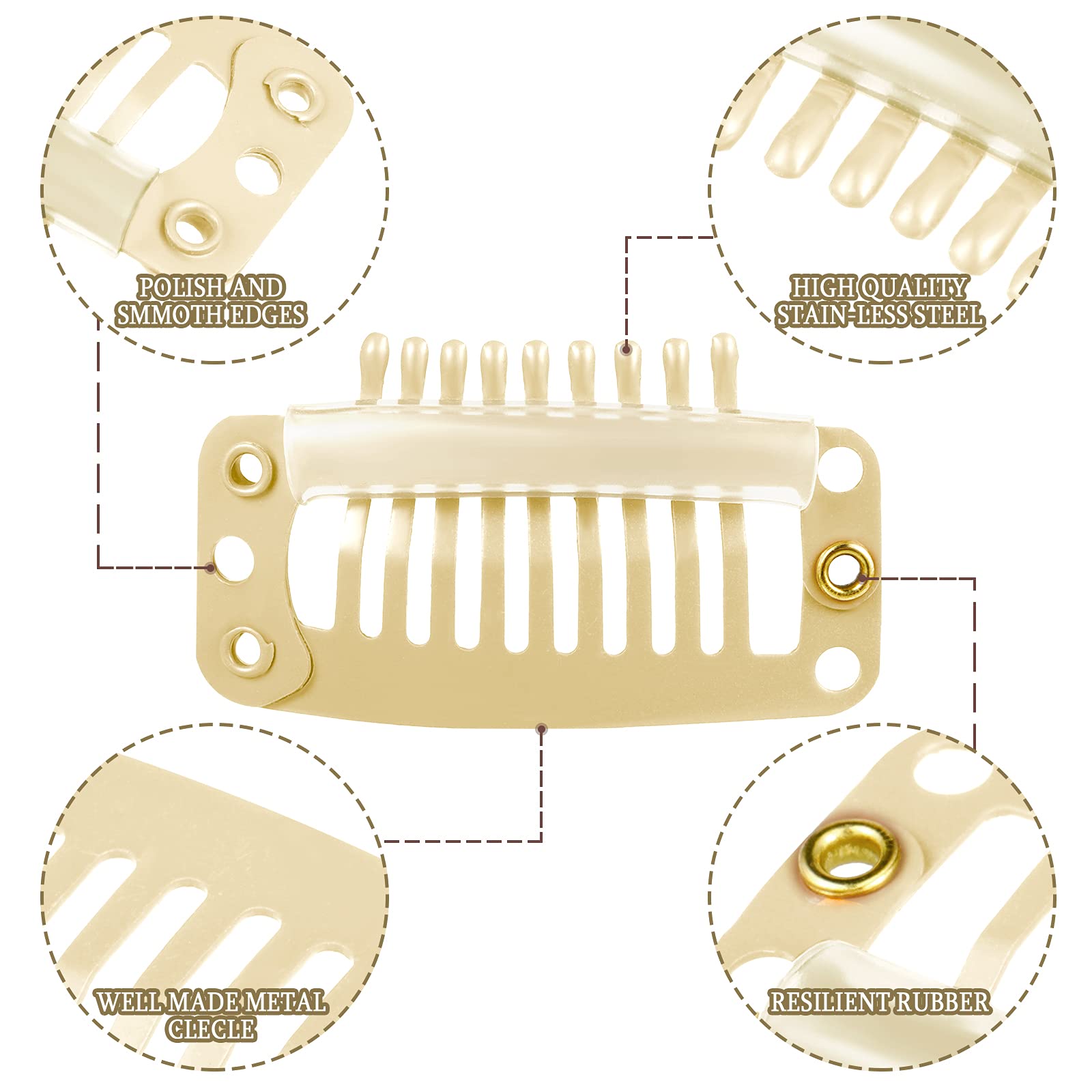 30 Pieces 32mm 9-Toothed Hair Extension Clips - Snap On Wig Clips for Women, Beige - Secure Hair Extensions & Wigs - Perfect for DIY Styling, Cosplay, and Daily Hair Volume Enhancement