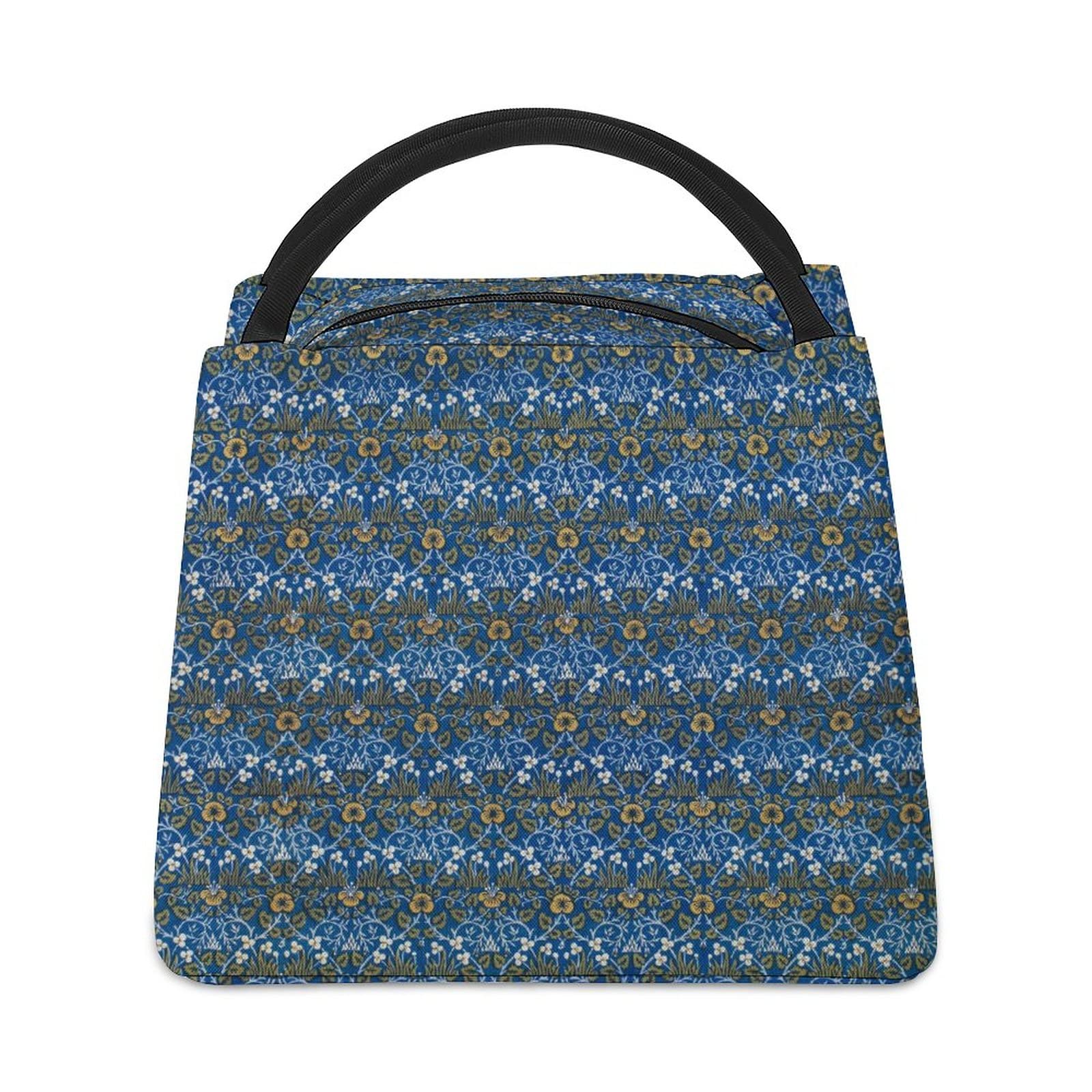 Insulated Lunch Bag for Women - Thermal Printed Tote with Aluminum Lining, Blue Floral Pattern - Perfect for Work, School & Picnics