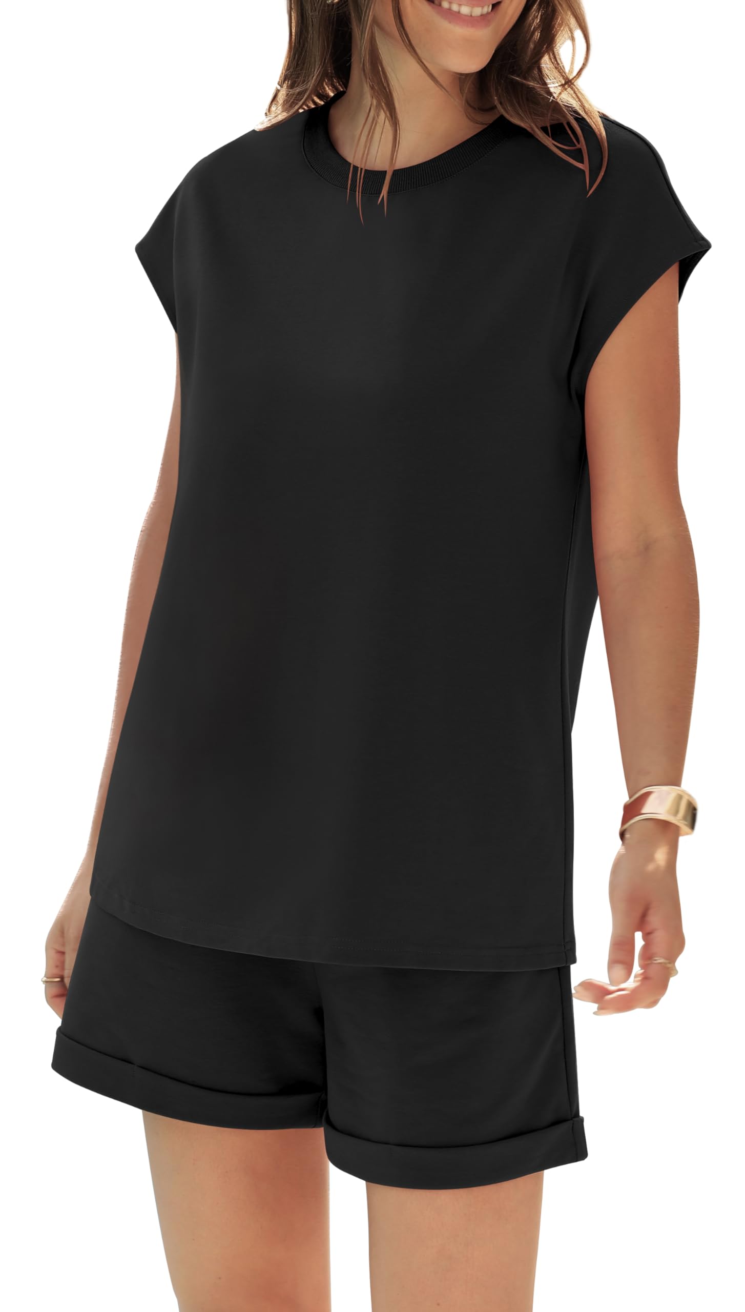 2 Piece Outfits for Women - Lightweight Matching Lounge Sets with Cap Sleeve Top & Elastic Waist Shorts | Comfortable Summer Pajamas, Home Wear & Casual Outfits