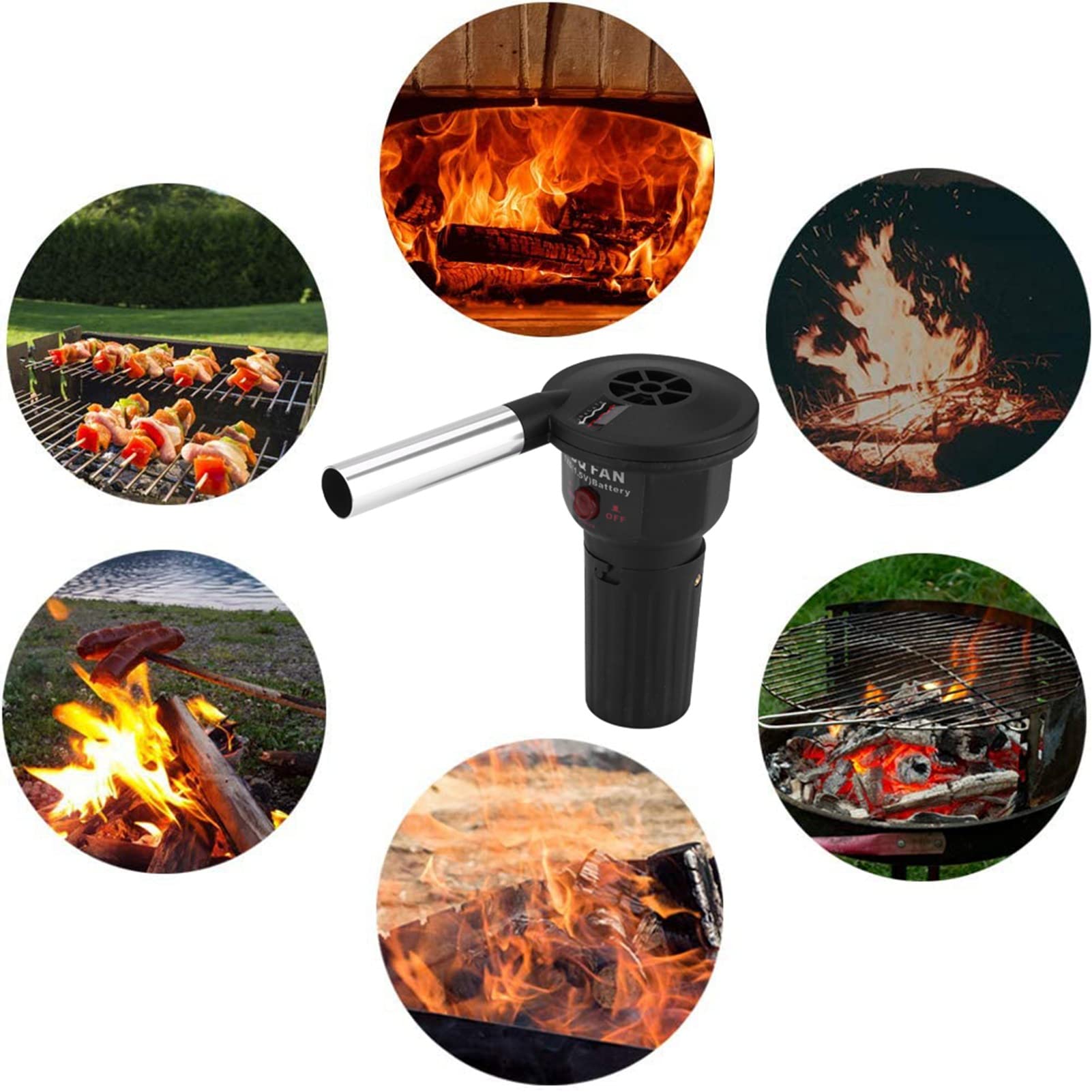 Oumefar Portable BBQ Fan - Battery Powered Handheld Grill Blower, Lightweight & High Efficiency Charcoal Starter Fan for Outdoor Cooking, Camping, Picnics, Backyard Grilling and Tailgating Parties