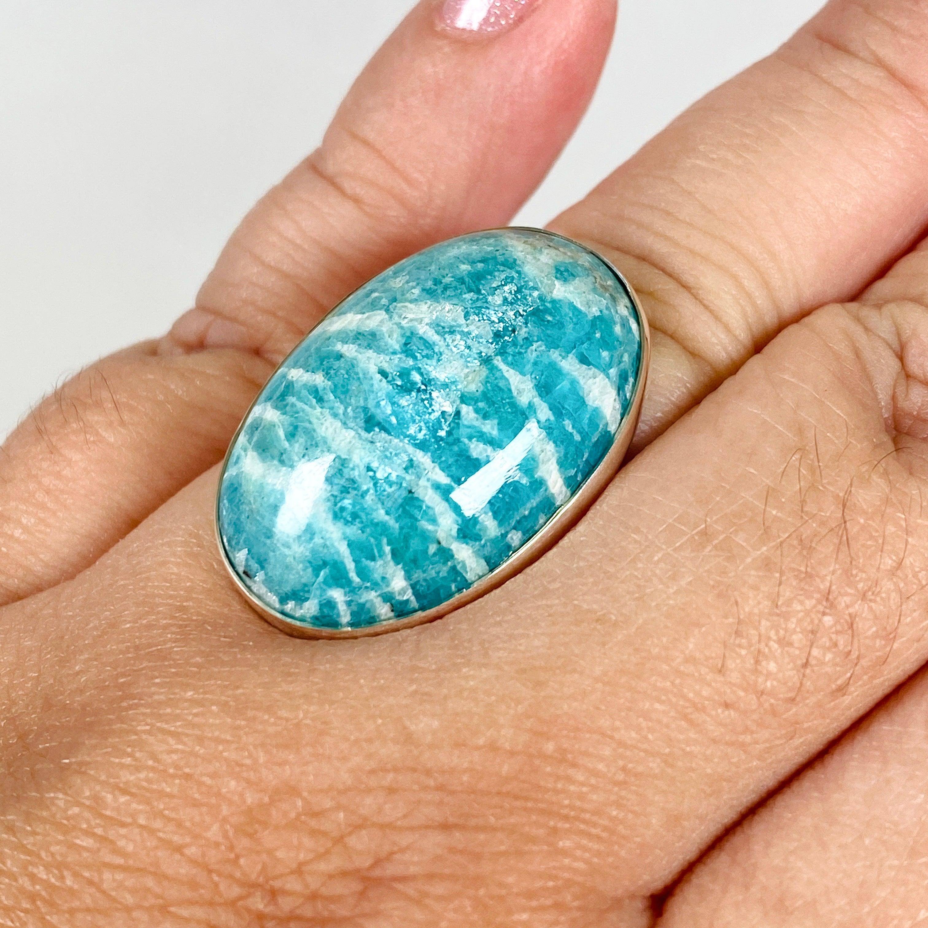 Amazonite Oval Ring for Women - Size 10 - Sterling Silver Gemstone Jewelry (KRGJ2889) | Elegant Gift for Birthday, Anniversary & Special Occasions