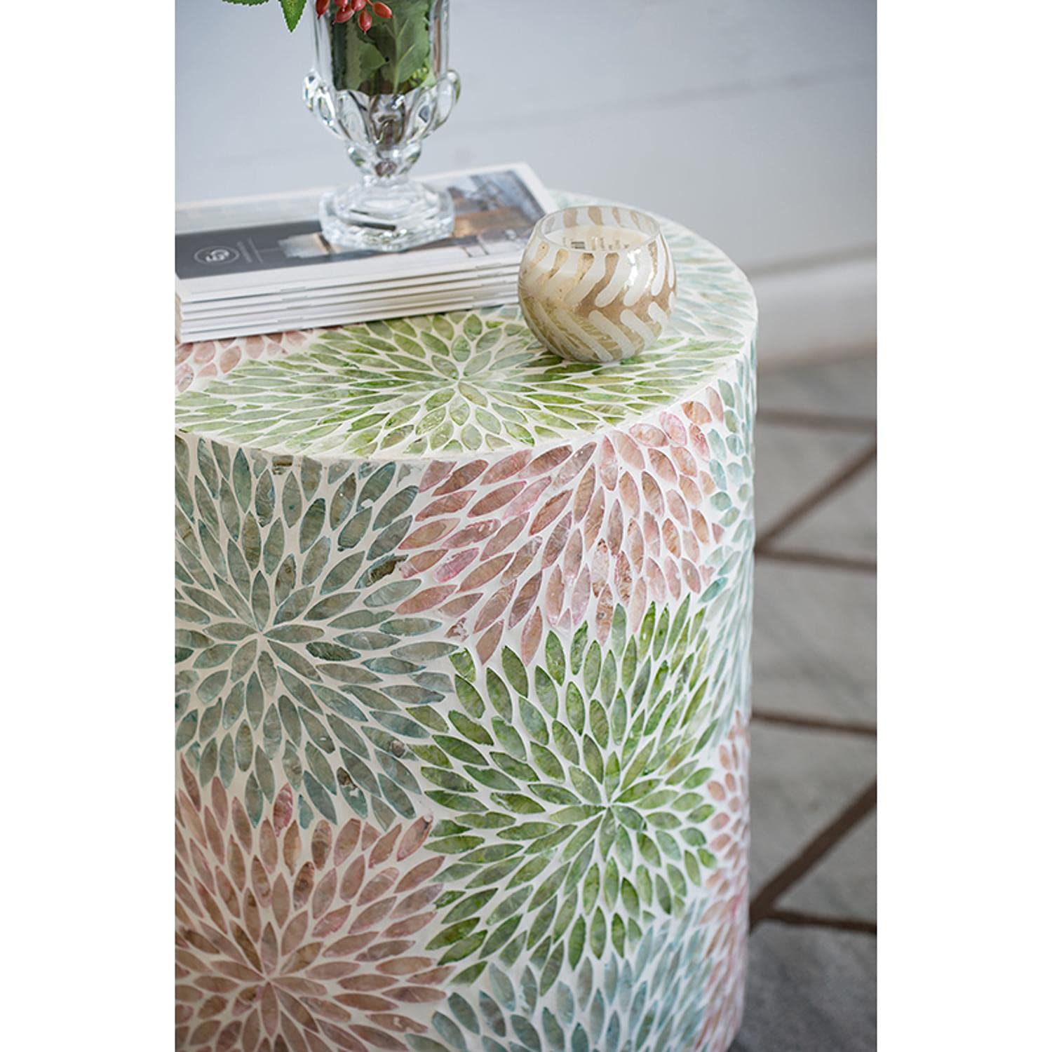 A&B Home Cylinder Capiz Stool - 18