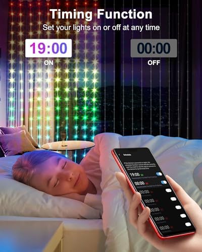 Brightown Smart Curtain String Lights 900 LED - App Controlled DIY Hanging Fairy Lights with Music Sync, Remote & Waterproof Design for Valentine's Party, Wedding, Bedroom Decor & Indoor Events