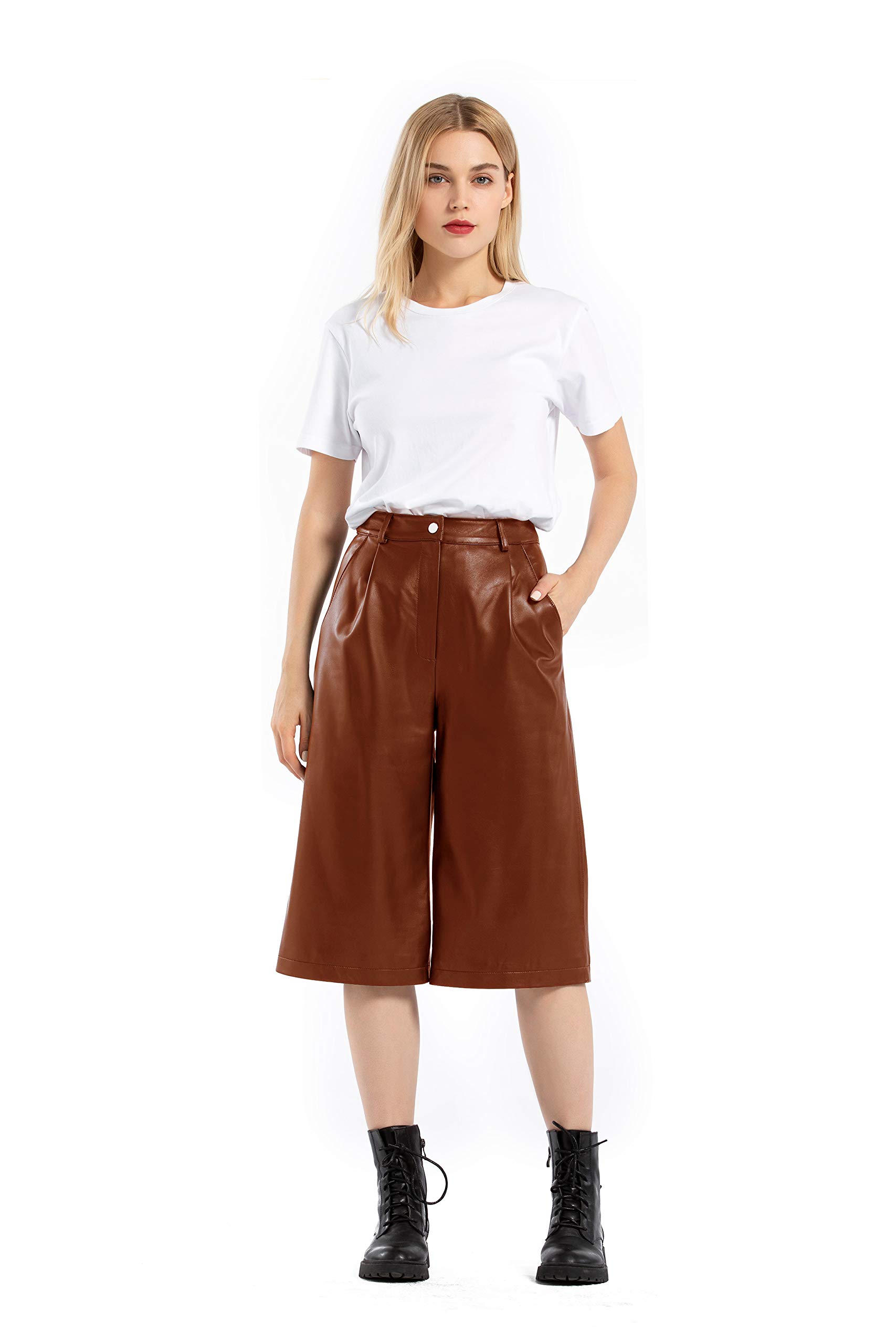 Women's High Waisted Leather Shorts - Wide Leg Bermuda Shorts for Casual Wear | Black | SmartUniverseWear | Perfect for Summer Outfits, Date Nights & Office Casual Looks