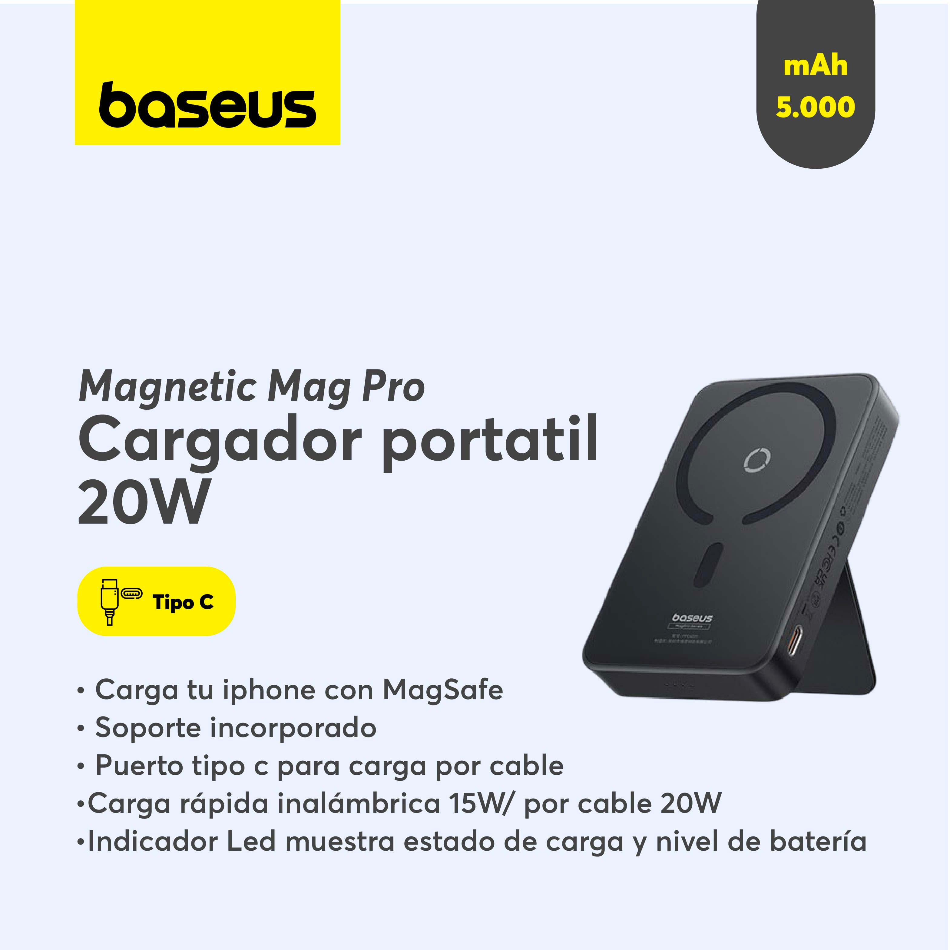 Baseus MagPro 5000mAh Magnetic Wireless Power Bank with 20W PD Fast Charging - Portable Charger for iPhone 15/14/13, Samsung Galaxy - Perfect for Travel, Office & Outdoor Use