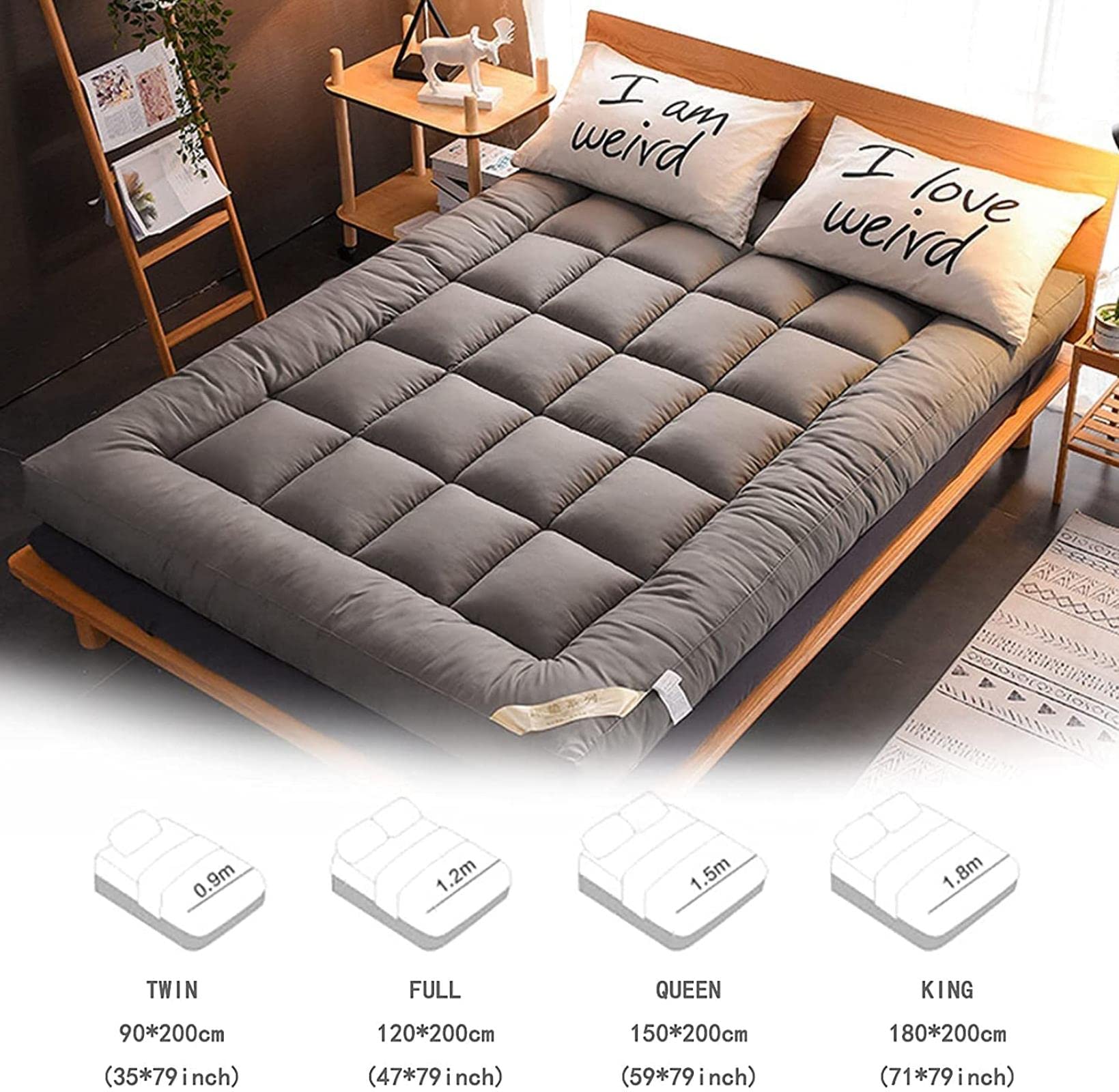 Japanese-Style Quilted Futon Mattress Cover - Foldable Thickened Breathable Soft Tatami Sleeping Mat - Portable Roll-Up Bed for Dorm, Camping & Home Use - Twin Size for Adults & Kids - Perfect for Guest Beds, Floor Sleeping & Travel