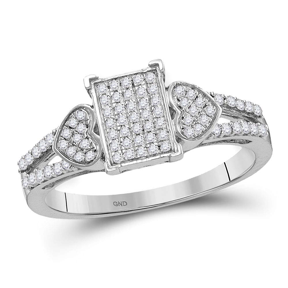 10K White Gold Women's Round Diamond Double Heart Square Cluster Ring - 1/4 CTTW Engagement Promise Ring for Anniversary, Valentine's Day Gift by FB Jewels