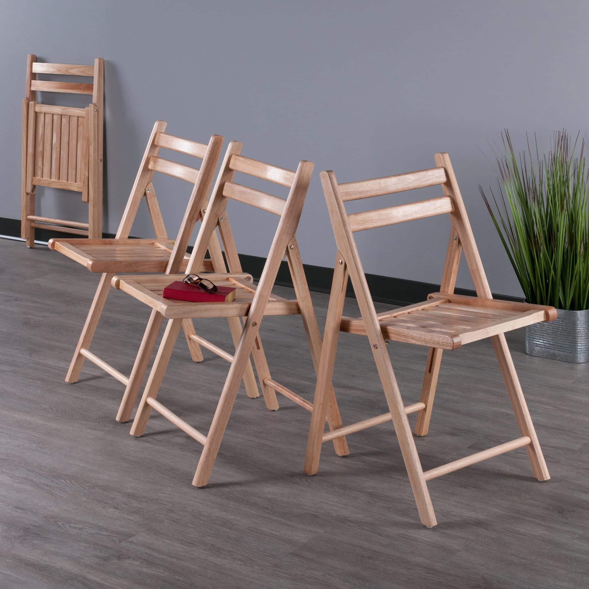 Robin 4-Piece Folding Chair Set - Natural Wood Finish, Space-Saving Stackable Design for Indoor/Outdoor Use - Perfect for Dining, Patio, Camping & Events (Set of 4)
