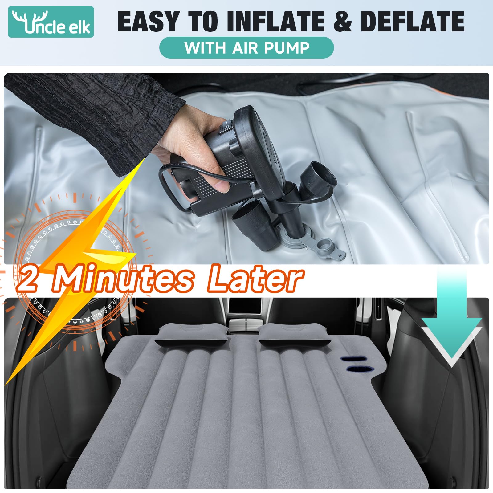 Tesla Model Y Air Mattress - Portable Inflatable SUV Camping Mattress with Built-in Pump & Storage Bag | Foldable Travel Bed for Tesla Model Y & SUVs | Perfect for Road Trips, Camping & Outdoor Adventures (Grey)