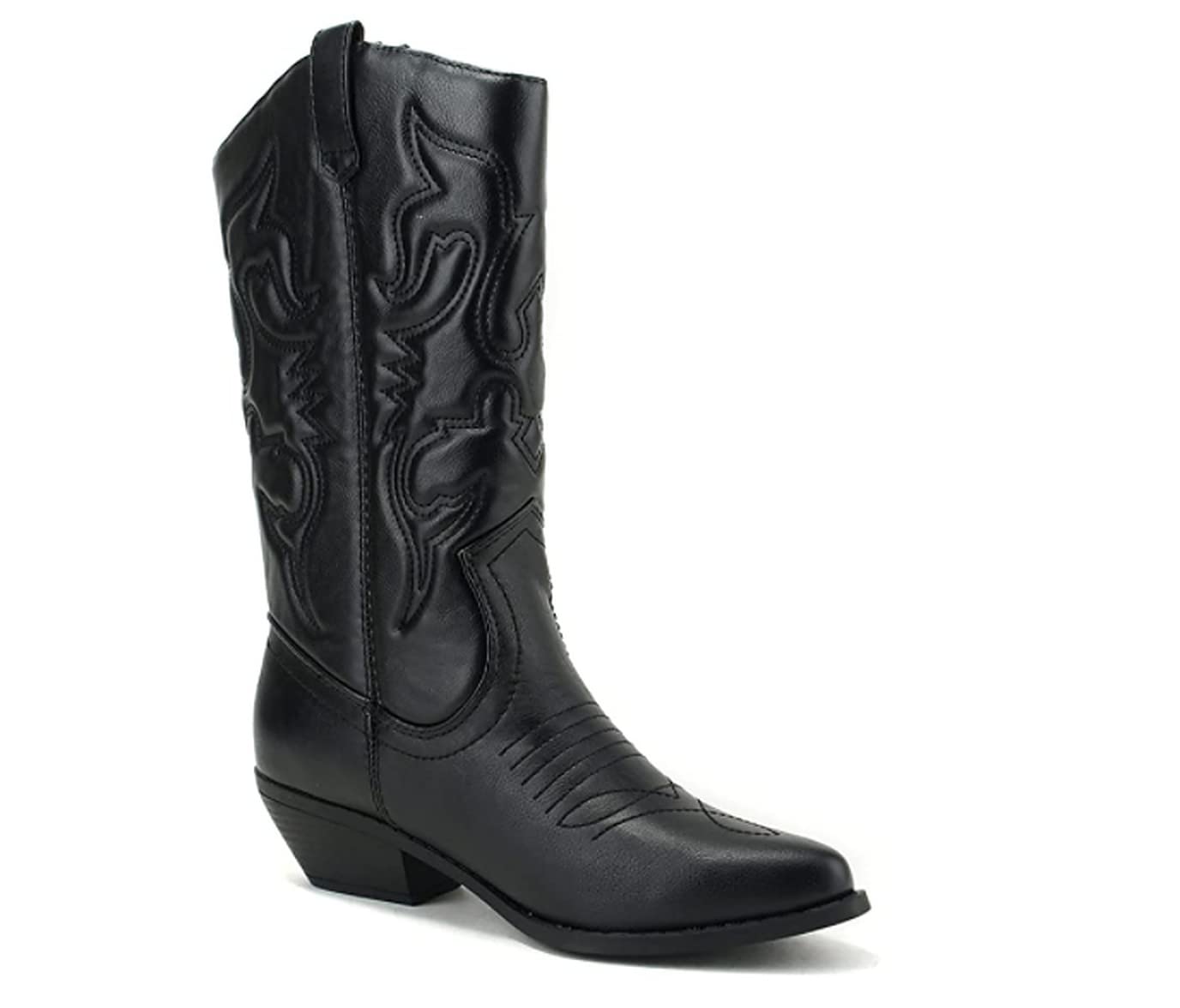 Women's Reno Western Cowboy Boots - Pull-On Ankle Boots with High Tabs, Black PU Leather - Perfect for Country Dancing, Rodeo & Western Fashion
