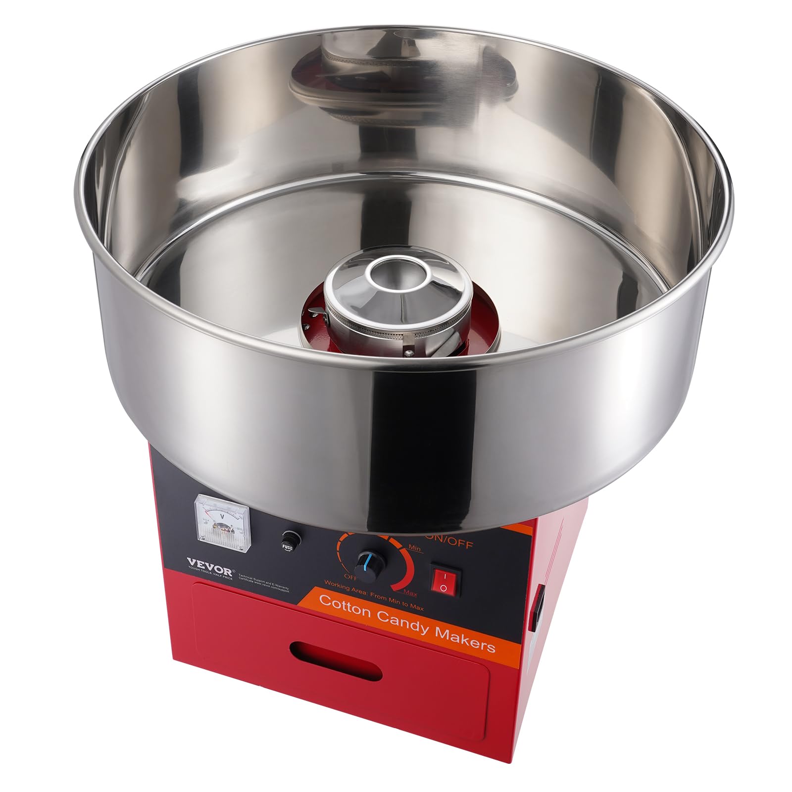 VEVOR 1000W Commercial Electric Cotton Candy Machine with Stainless Steel Bowl, Sugar Scoop & Drawer - Perfect for Kids Birthday Parties, Family Gatherings, Carnival Events & Home Use (Red)