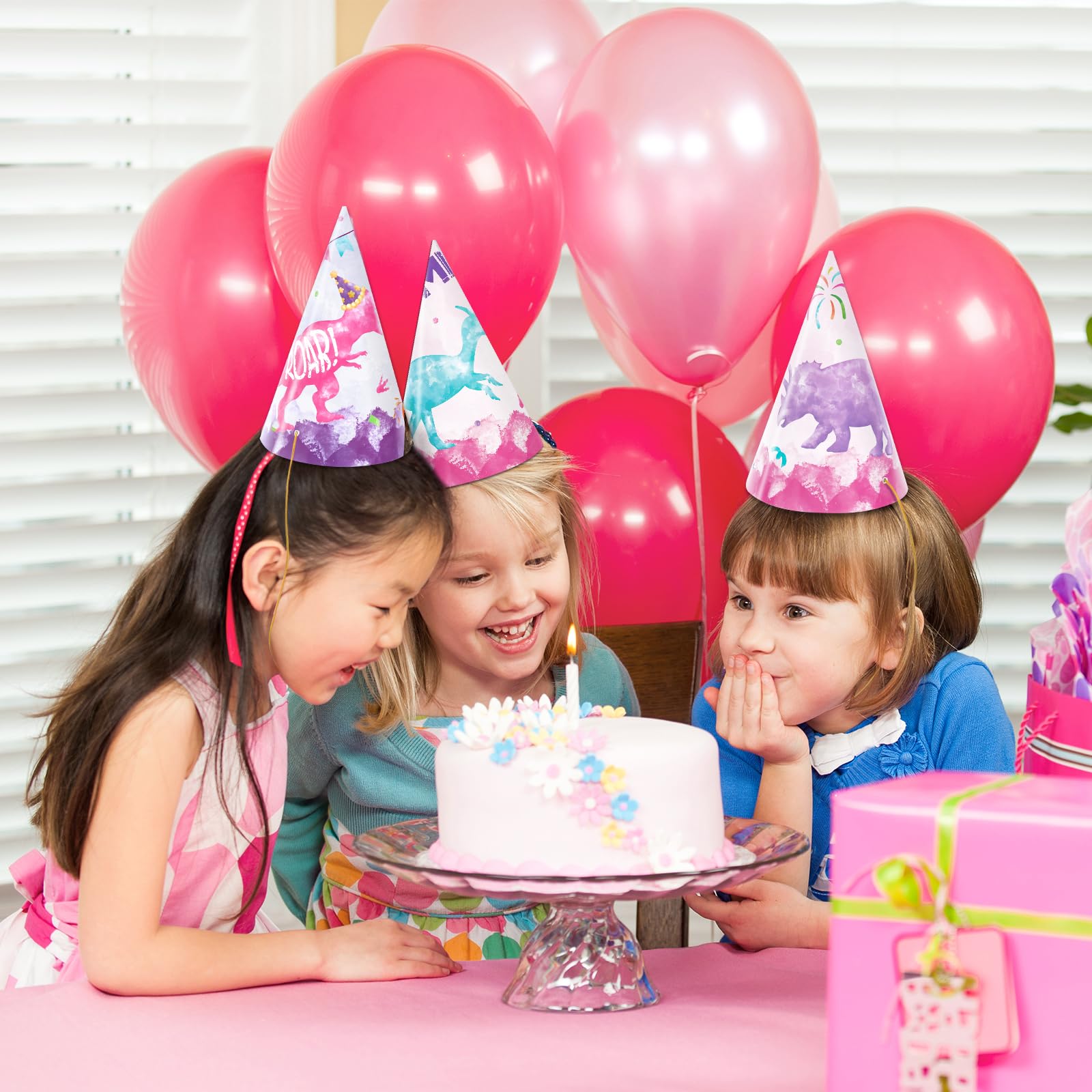 WERNNSAI 12-Pack Colorful Birthday Party Hats for Kids - Fun Cone Shaped Paper Hats with Headbands - Perfect for Birthday Parties, Celebrations & Festive Events