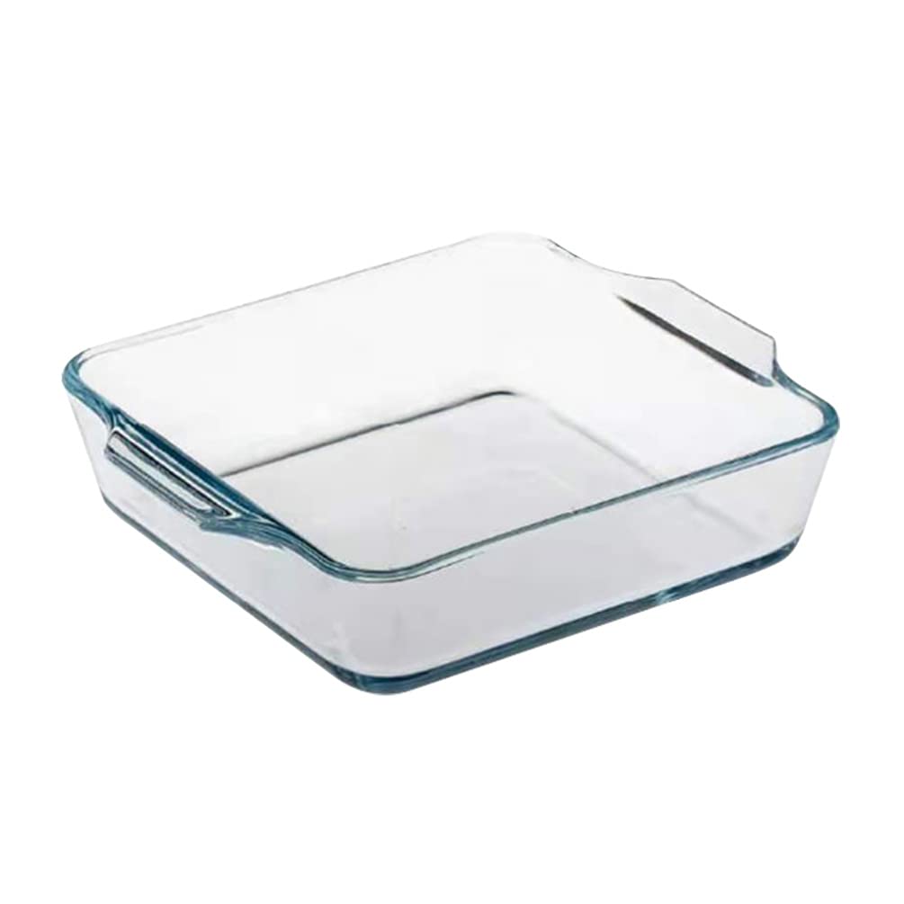 Toyvian 1500ml Glass Baking Pan - Deep Dish Oven Safe, Microwave Safe for Pizza, Fish, Steak | Durable Kitchen Baking Tray with Handle for Baking, Roasting & Meal Prep