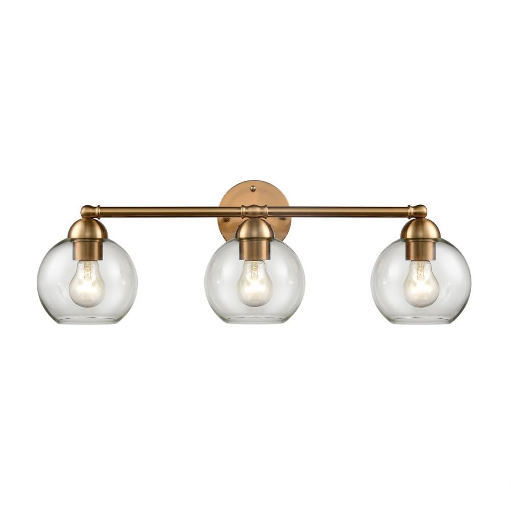 Elk Home Astoria 3-Light Bathroom Vanity Light in Satin Gold Finish with Clear Glass Shades - Transitional Style for Modern Bathroom, Bedroom or Dressing Room Lighting