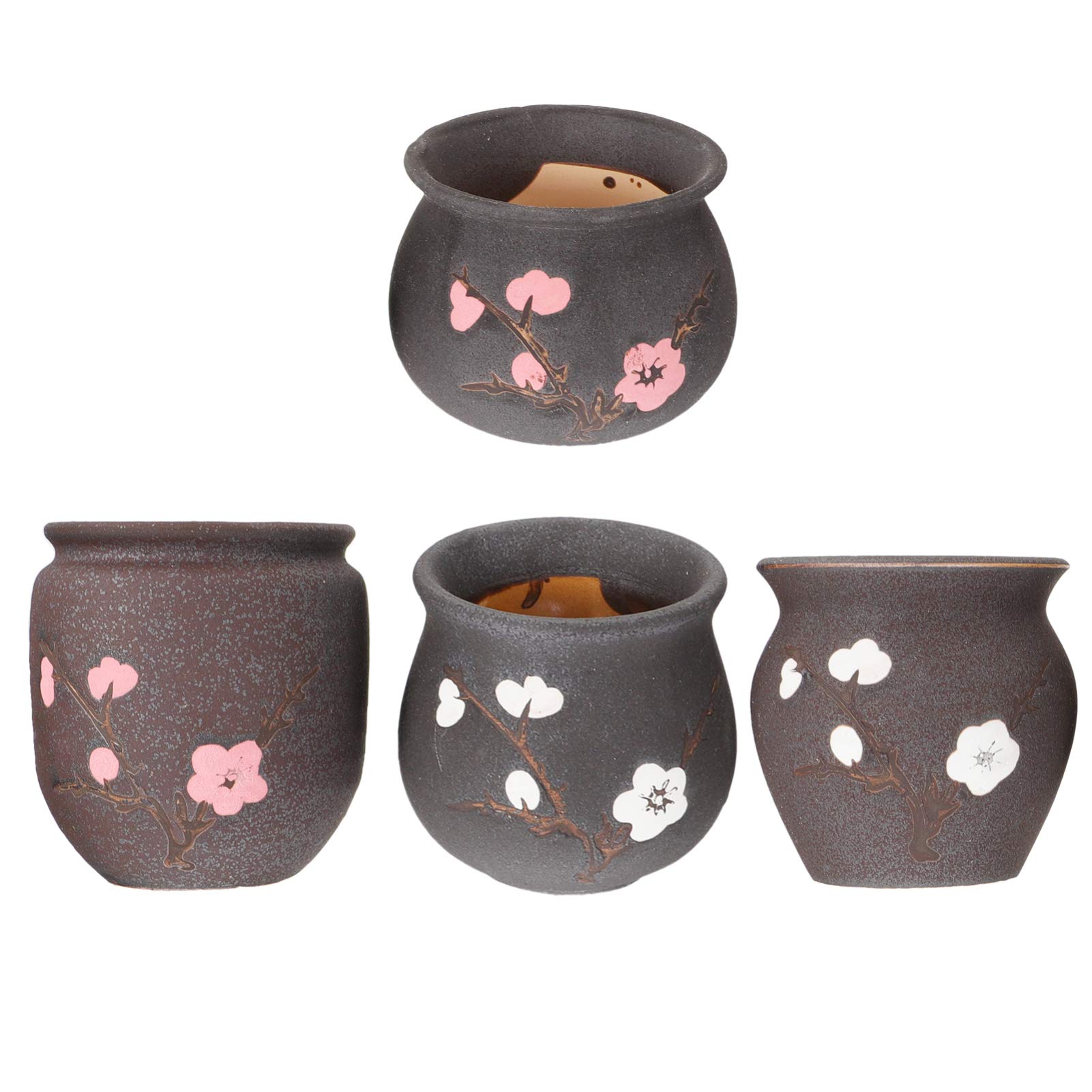 Vintage Ceramic Bonsai Pots Set of 4 - Small Succulent Planters, Cute Flower Pots for Home & Garden Decor - Blue Retro Home Decoration for Indoor Plants, Office Desk, Wedding Centerpieces