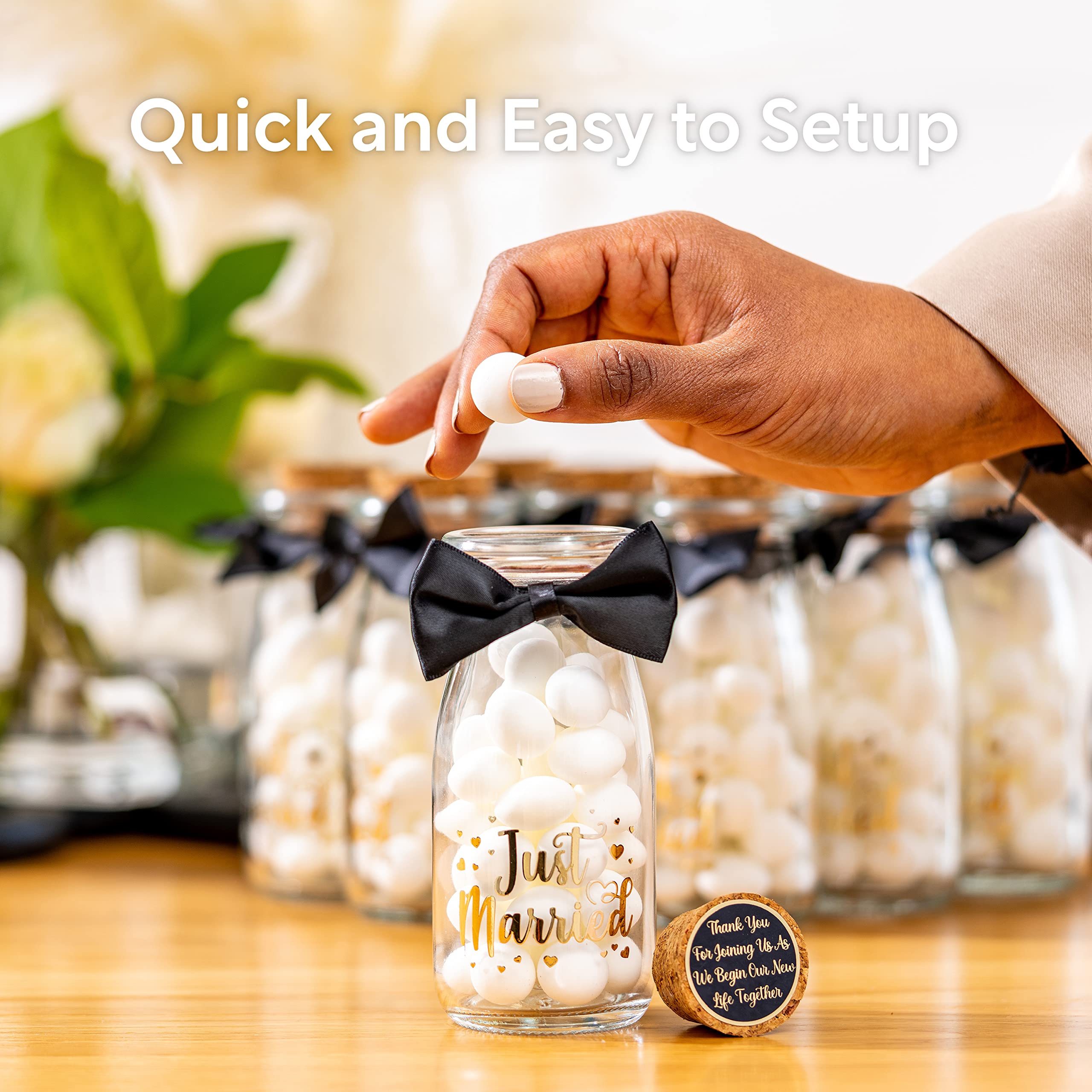 25 Pack Gold Glass Bottles for Wedding Favors - Elegant Bulk Glass Bottles with Black Bowtie & Thank You Stickers - Perfect for Wedding Reception, Bridal Shower & Anniversary Party Gifts